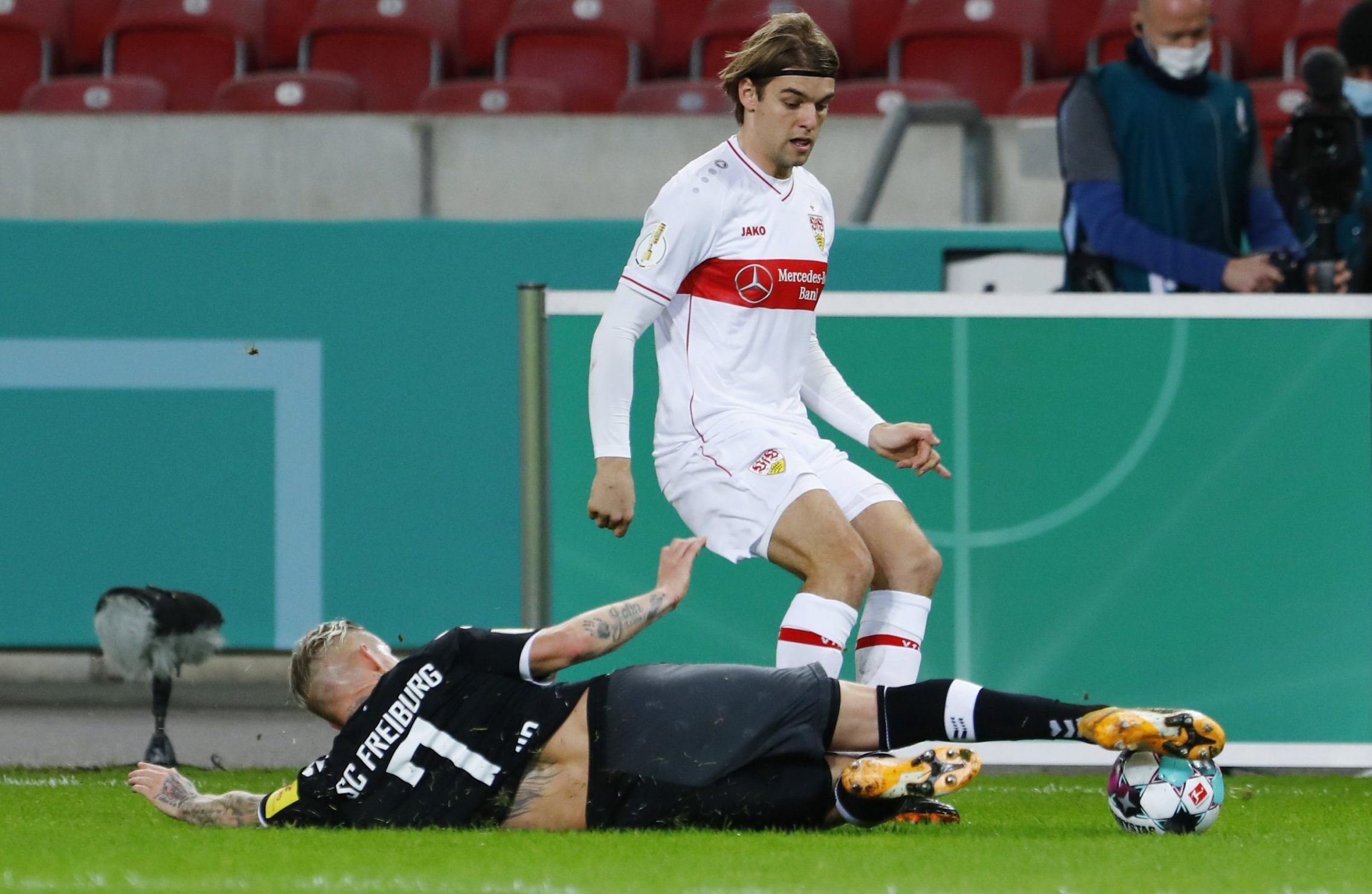 Stuttgart defender Borna Sosa in action against Freiburg