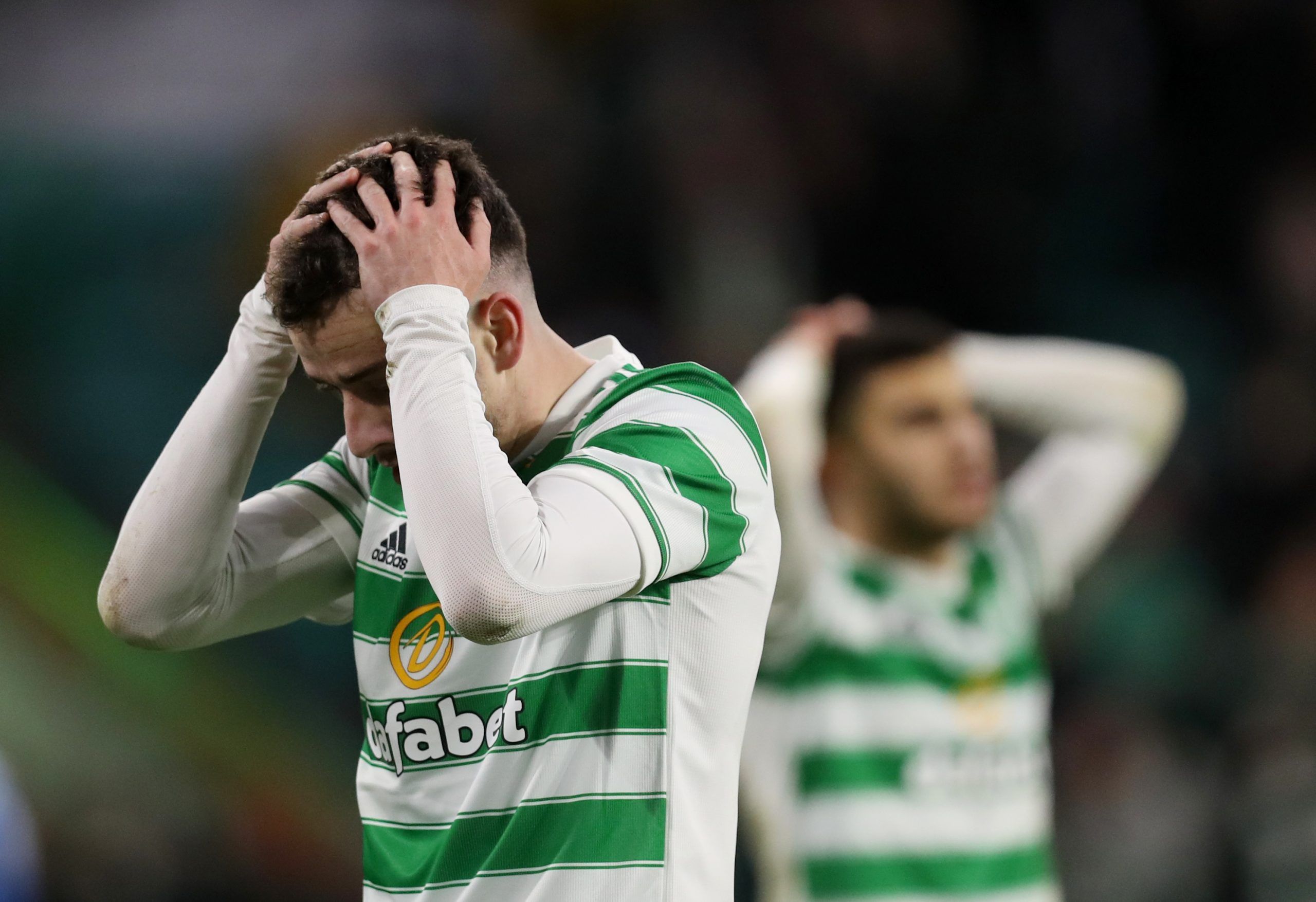 Soccer Football - Europa League - Group G - Celtic v Real Betis - Celtic Park, Glasgow, Scotland, Britain - December 9, 2021 Celtic's Mikey Johnston reacts after missing a chance to score REUTERS/Russell Cheyne