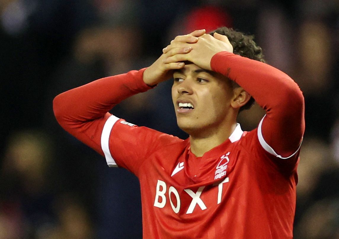 Soccer Football - FA Cup Fifth Round - Nottingham Forest v Huddersfield Town - The City Ground, Nottingham, Britain - March 7, 2022 Nottingham Forest's Brennan Johnson reacts Action Images via Reuters/Paul Childs