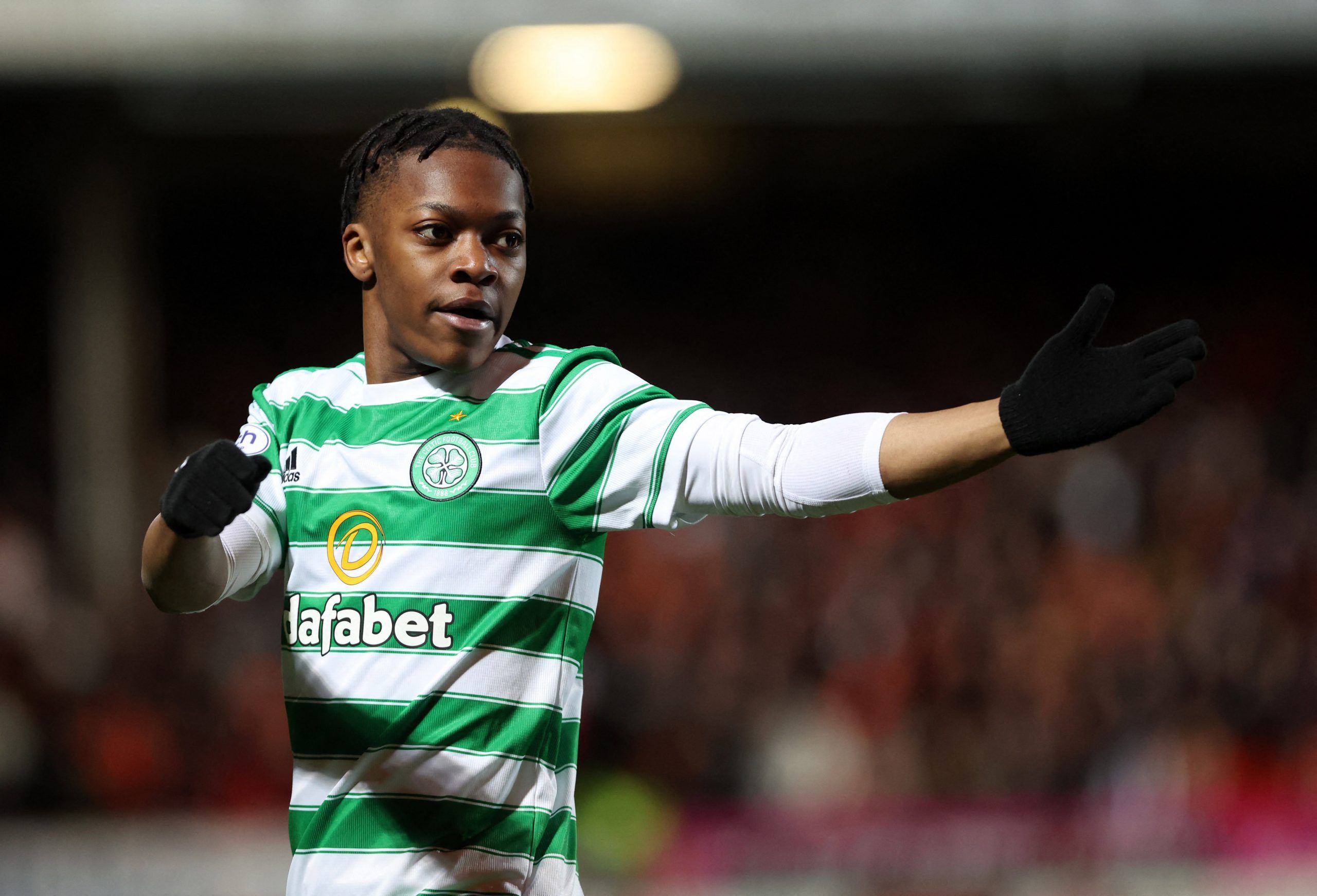 Soccer Football - Scottish Cup Quarter Final - Dundee United v Celtic - Dens Park, Dundee, Scotland, Britain - March 14, 2022 Celtic's Karamoko Dembele reacts REUTERS/Russell Cheyne