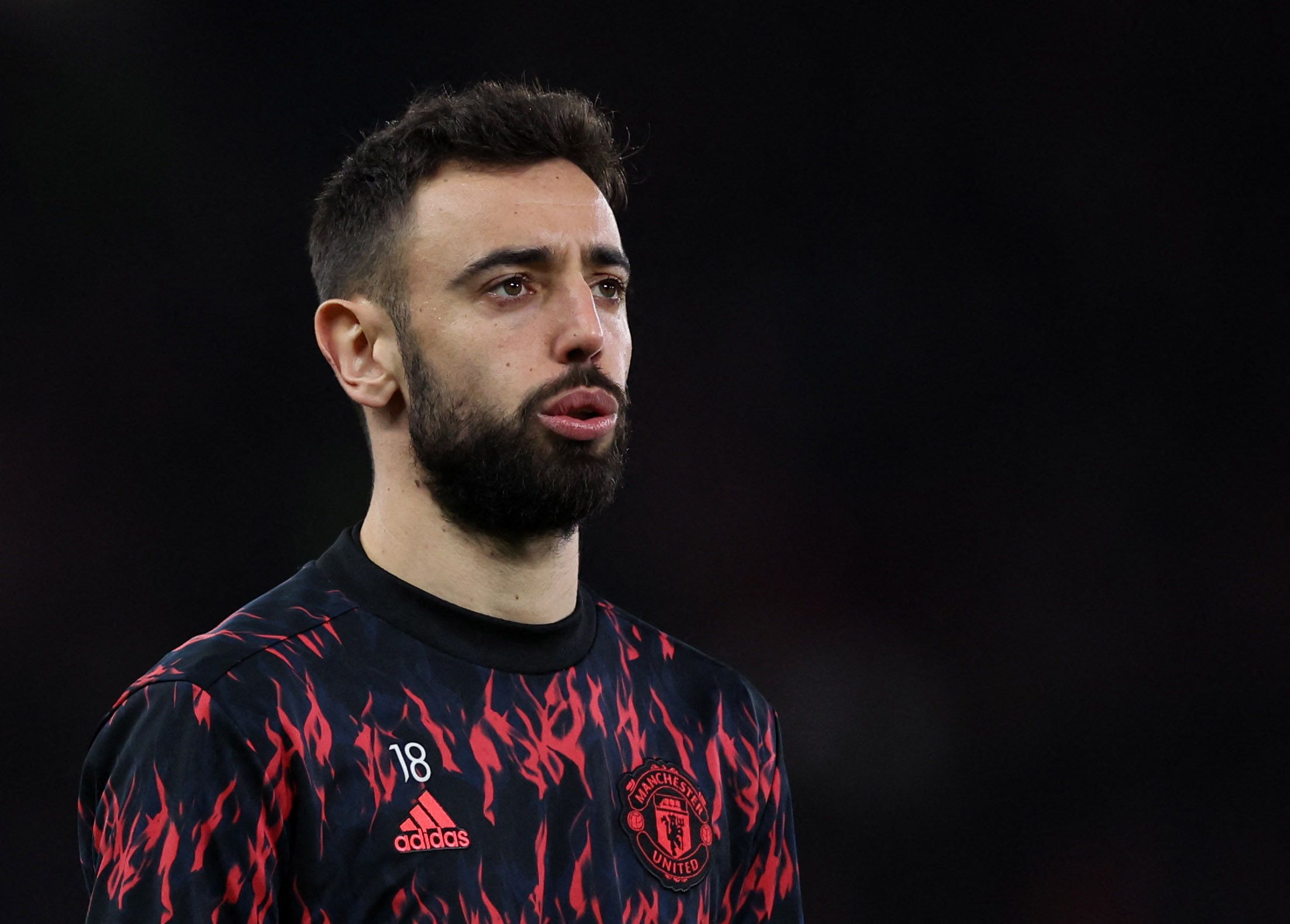 Soccer Football - Champions League - Round of 16 Second Leg - Manchester United v Atletico Madrid - Old Trafford, Manchester, Britain - March 15, 2022 Manchester United's Bruno Fernandes during the warm up before the match REUTERS/Phil Noble