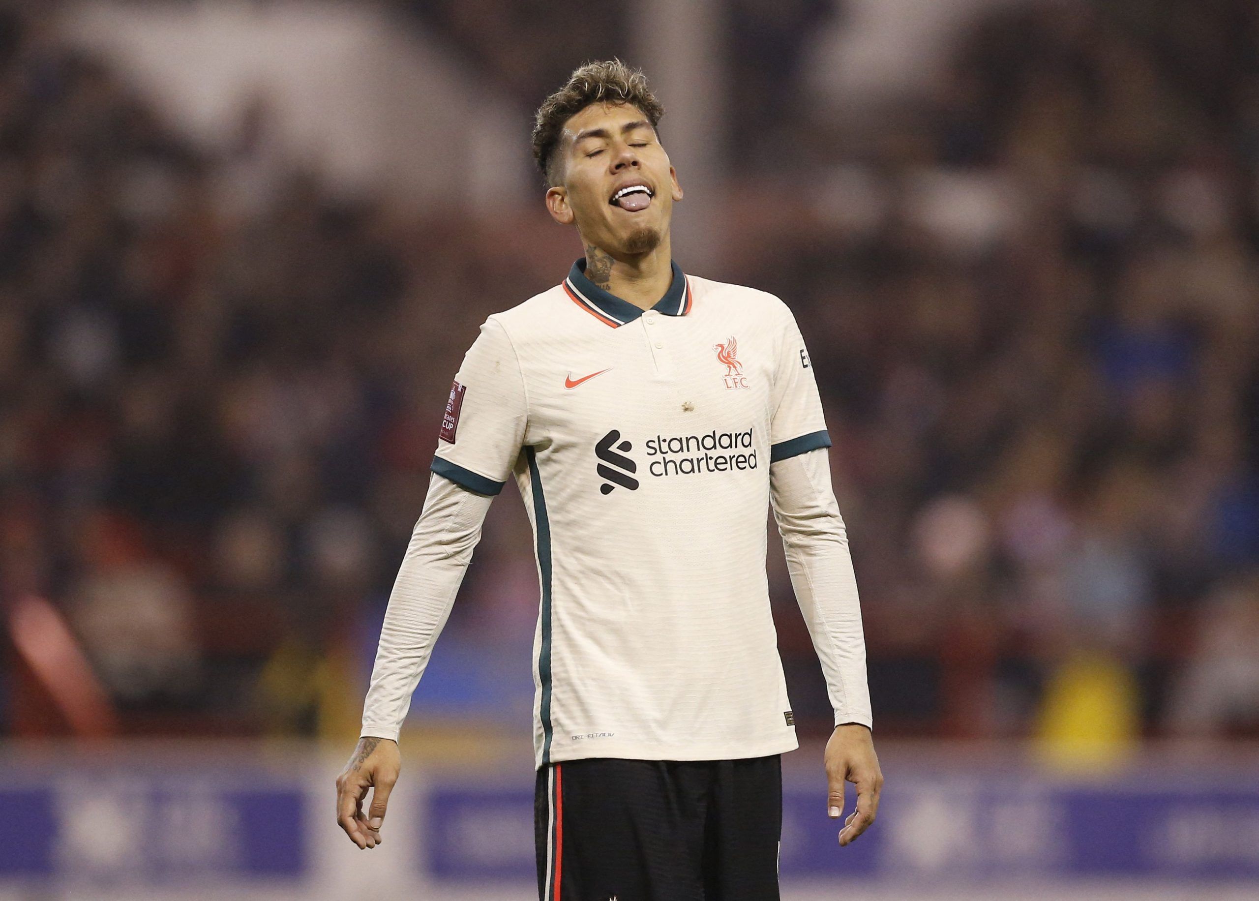 Soccer Football - FA Cup Quarter Final - Nottingham Forest v Liverpool - The City Ground, Nottingham, Britain - March 20, 2022 Liverpool's Roberto Firmino reacts REUTERS/Craig Brough