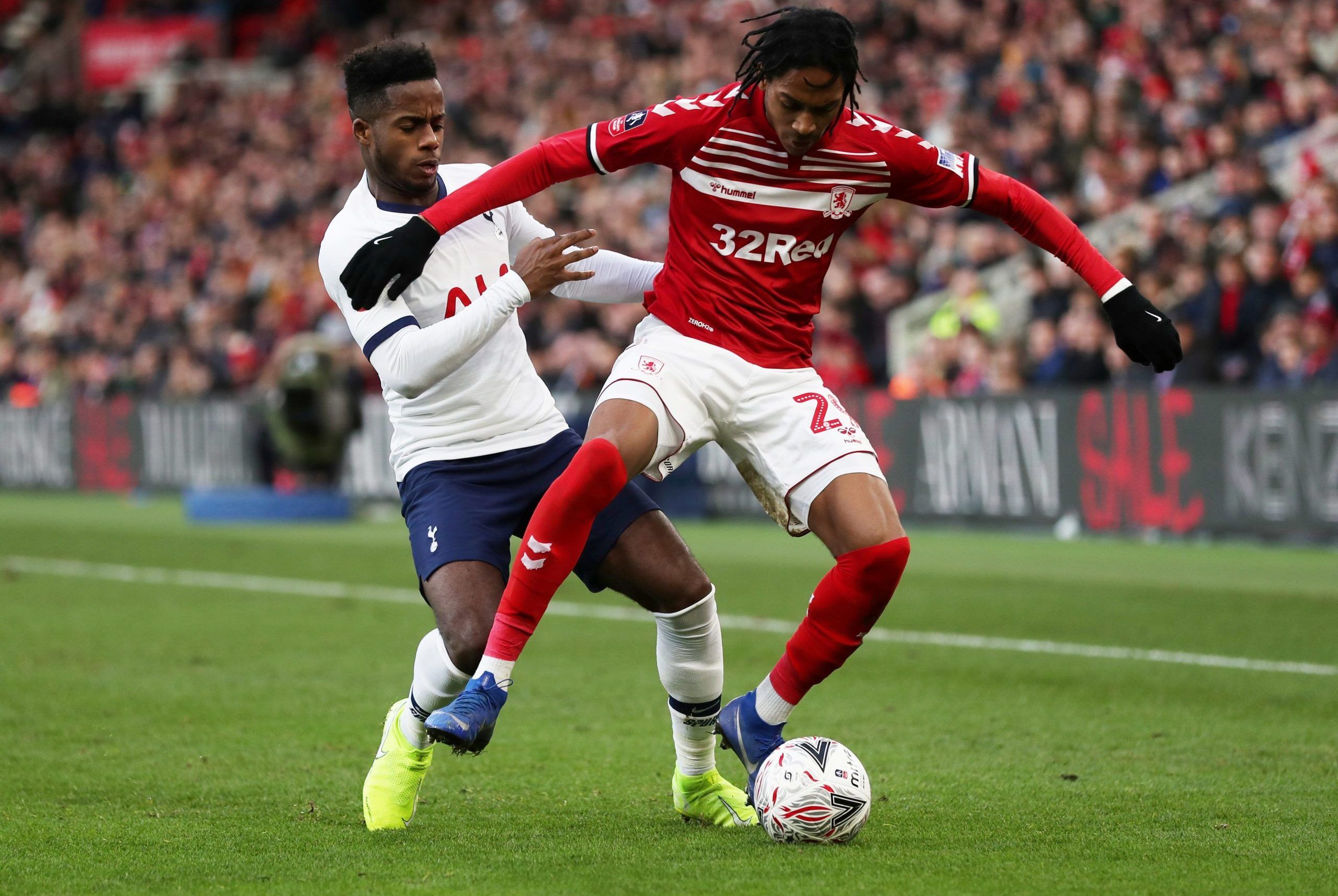 Soccer Football - FA Cup - Third Round - Middlesbrough v Tottenham Hotspur - Riverside Stadium, Middlesbrough, Britain - January 5, 2020  Middlesbrough's Djed Spence in action with Tottenham Hotspur's Ryan Sessegnon   Action Images via Reuters/Lee Smith