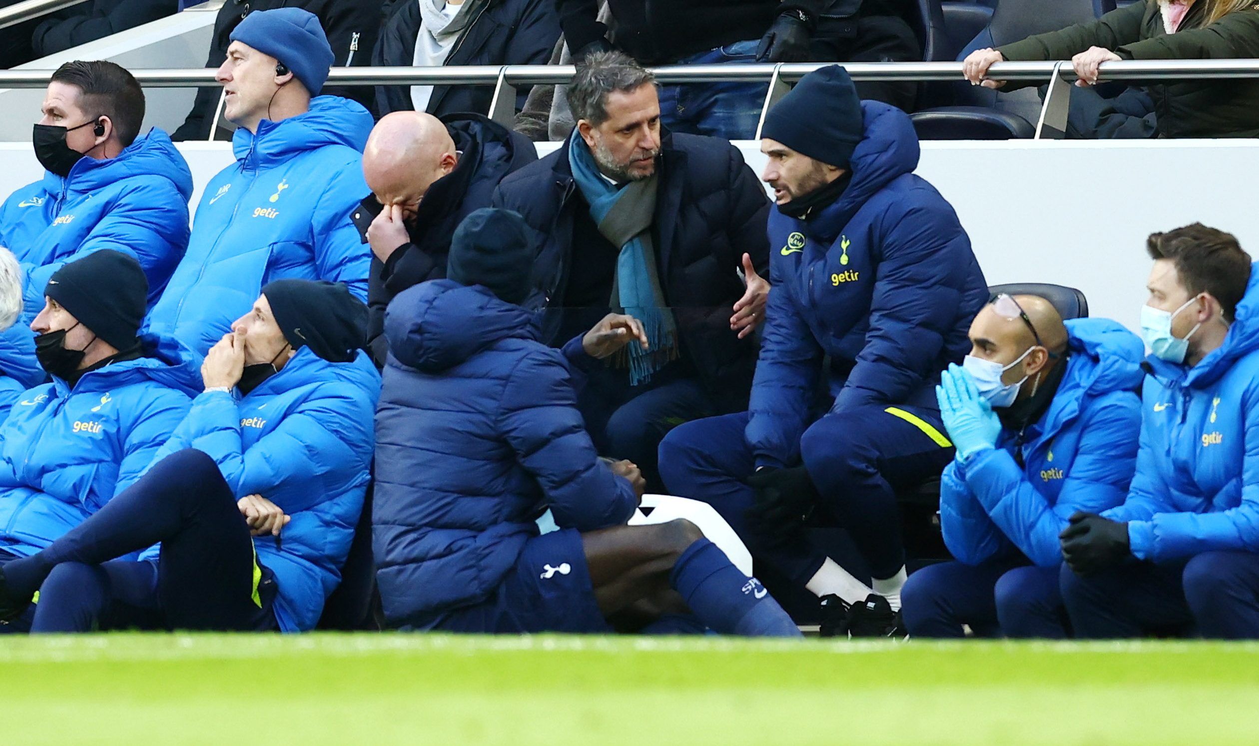 Soccer Football - FA Cup Third Round - Tottenham Hotspur v Morecambe - Tottenham Hotspur Stadium, London, Britain - January 9, 2022 Tottenham Hotspur director of football Fabio Paratici talks to Hugo Lloris REUTERS/David Klein