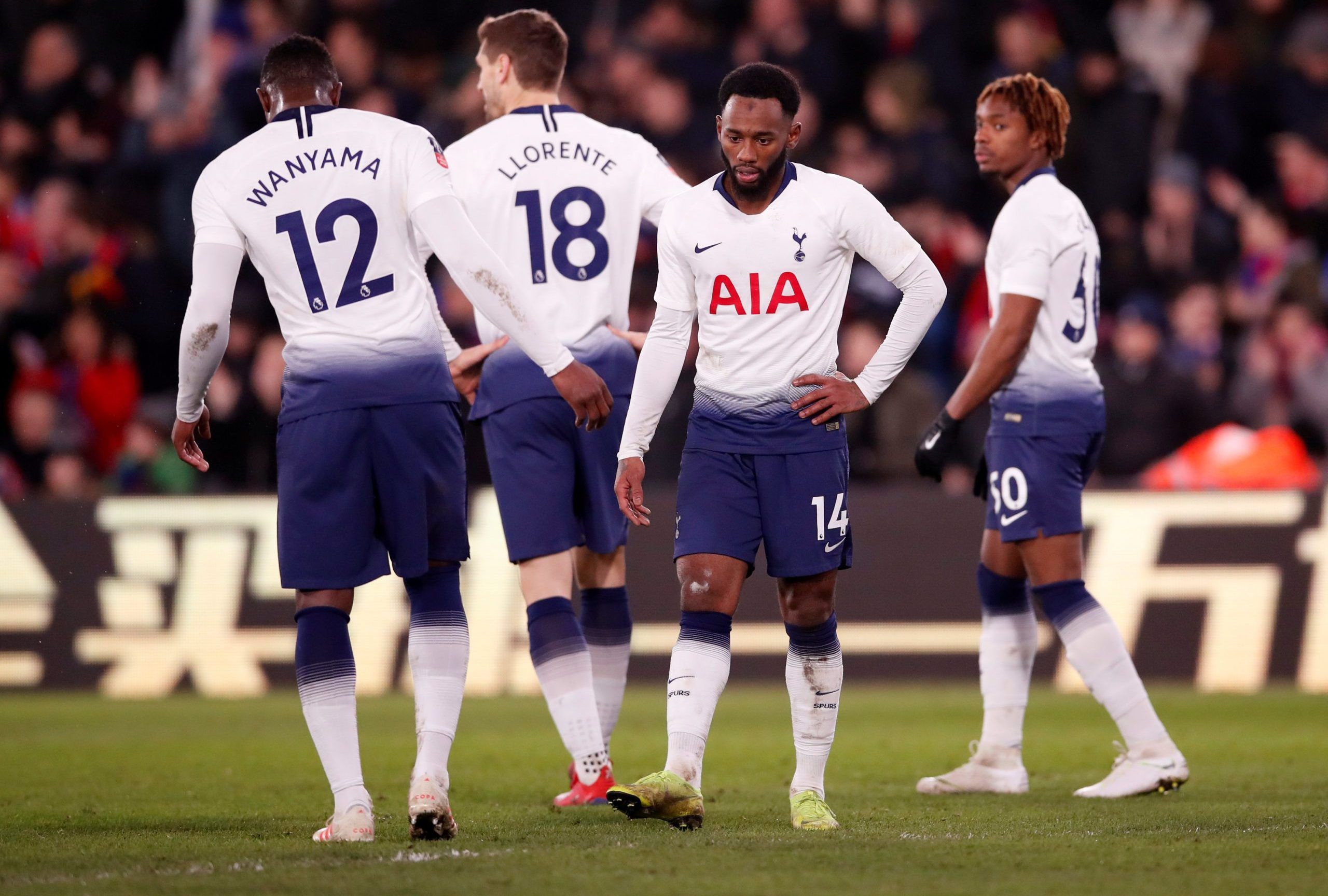 Soccer Football - FA Cup Fourth Round - Crystal Palace v Tottenham Hotspur - Selhurst Park, London, Britain - January 27, 2019  Tottenham's Georges-Kevin N'Koudou, Kazaiah Sterling and team mates react after the match   REUTERS/David Klein