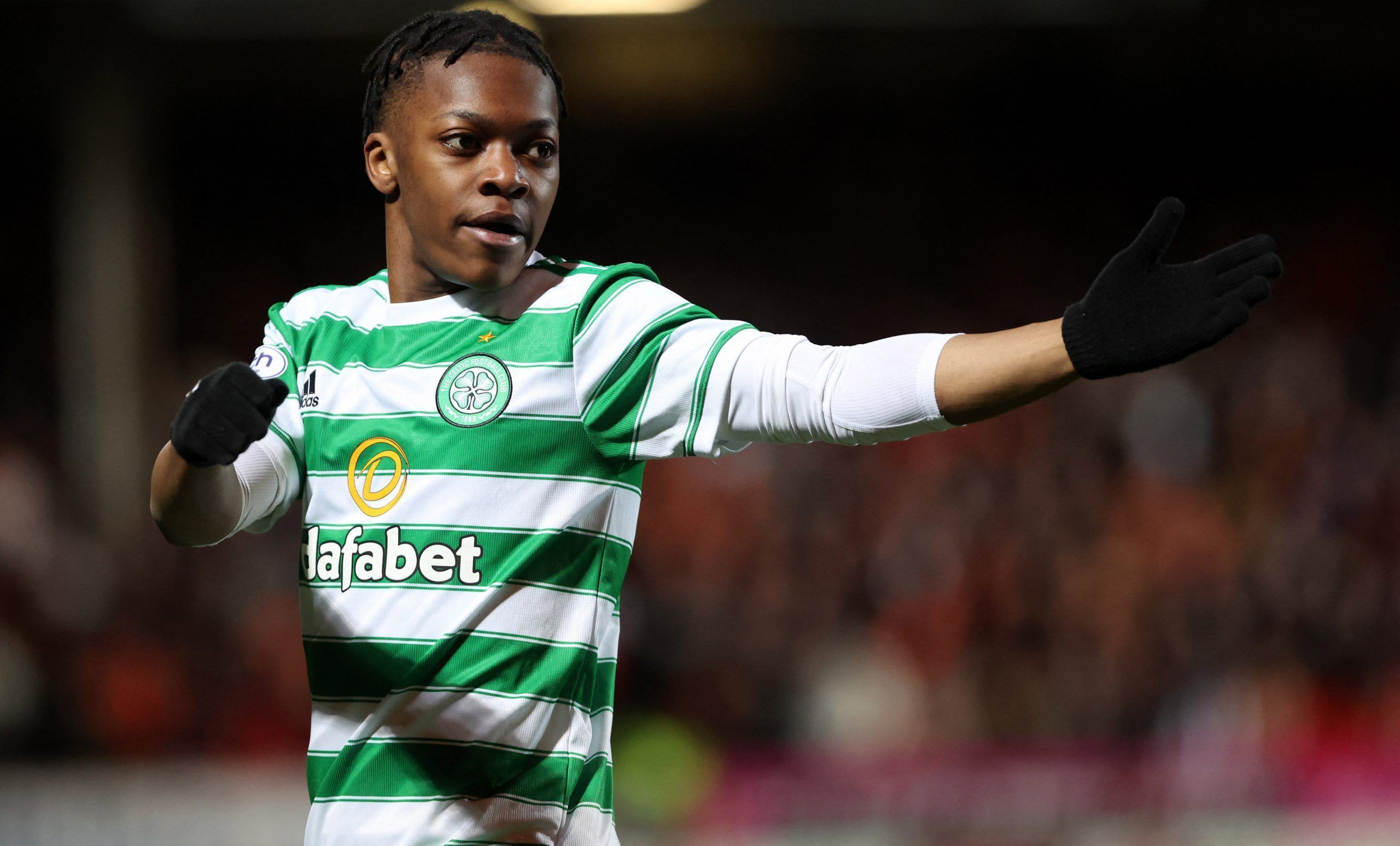 Soccer Football - Scottish Cup Quarter Final - Dundee United v Celtic - Dens Park, Dundee, Scotland, Britain - March 14, 2022 Celtic's Karamoko Dembele reacts REUTERS/Russell Cheyne