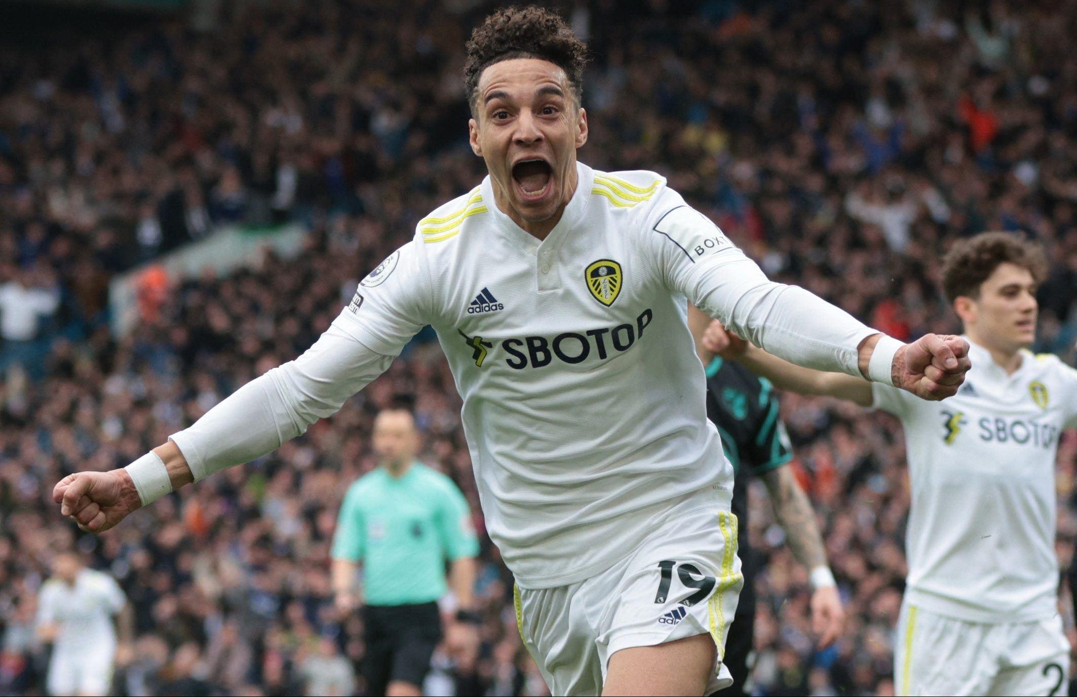 Soccer Football - Premier League - Leeds United v Norwich City - Elland Road, Leeds, Britain - March 13, 2022 Leeds United's Rodrigo celebrates scoring their first goal Action Images via Reuters/Lee Smith EDITORIAL USE ONLY. No use with unauthorized audio, video, data, fixture lists, club/league logos or 'live' services. Online in-match use limited to 75 images, no video emulation. No use in betting, games or single club /league/player publications.  Please contact your account representative fo