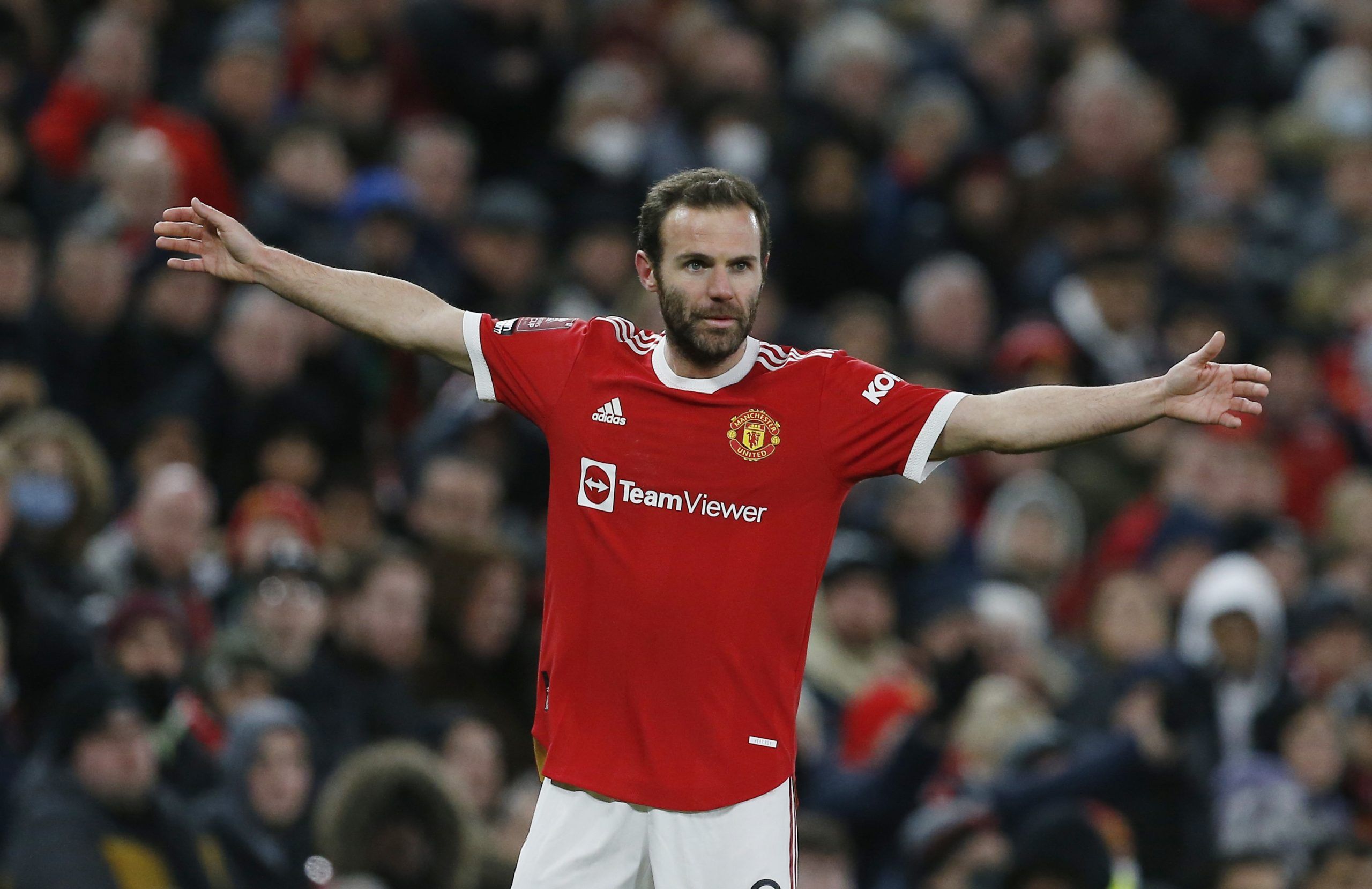 Soccer Football - FA Cup Fourth Round - Manchester United v Middlesbrough - Old Trafford, Manchester, Britain - February 4, 2022 Manchester United's Juan Mata reacts REUTERS/Craig Brough