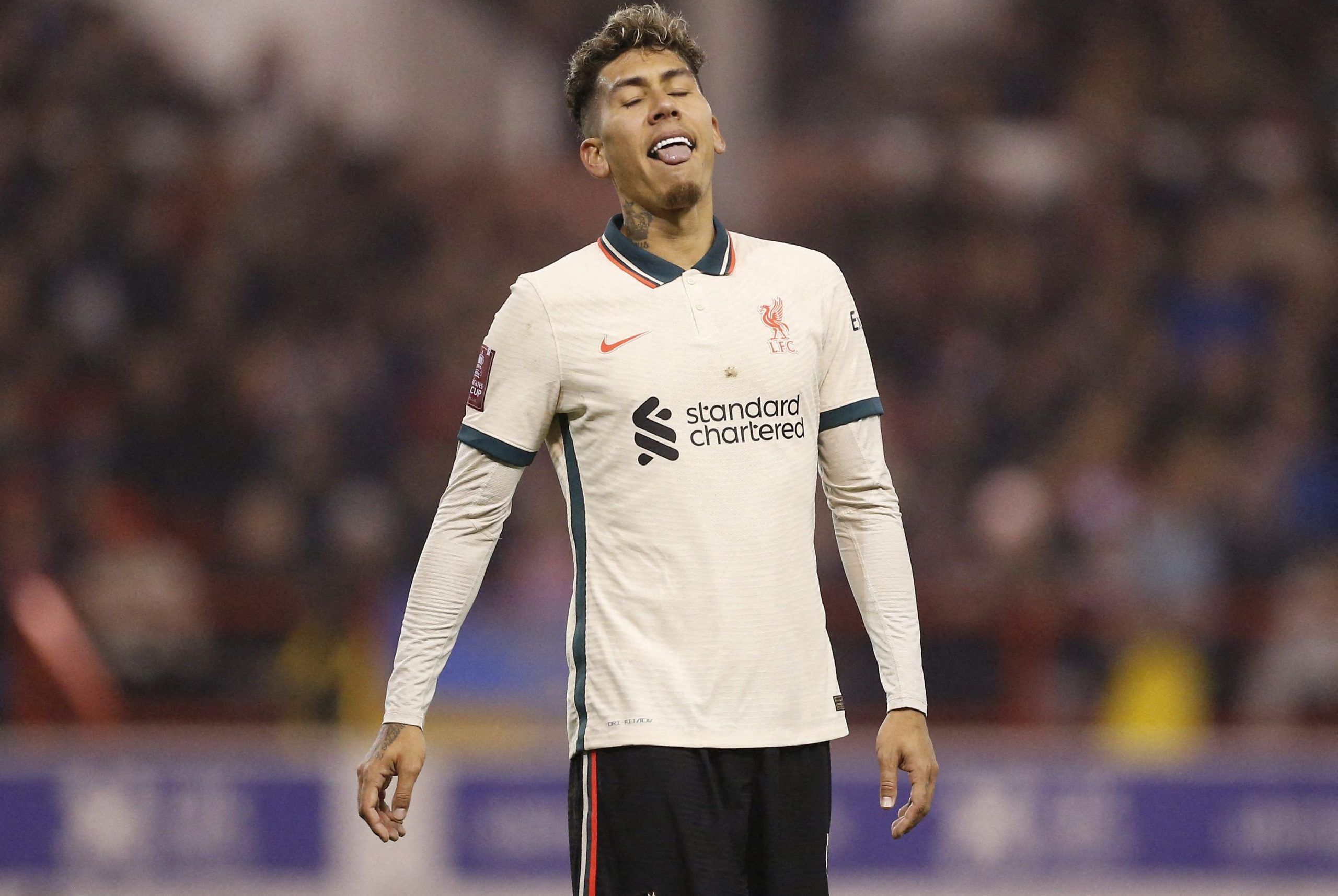 Liverpool's Roberto Firmino reacts Soccer Football - FA Cup Quarter Final - Nottingham Forest v Liverpool - The City Ground, Nottingham, Britain - March 20, 2022 Liverpool's Roberto Firmino reacts REUTERS/Craig Brough