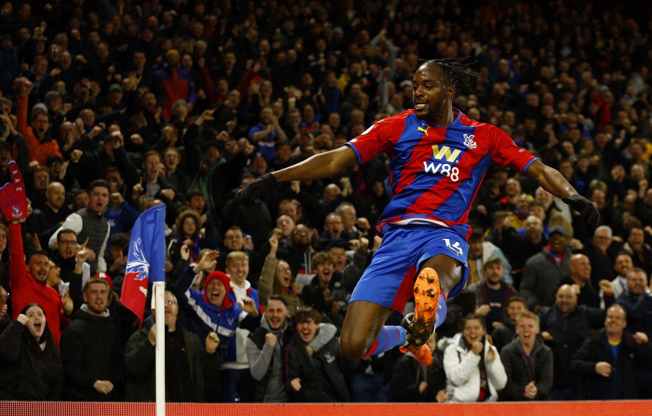 Crystal Palace's Jean-Philippe Mateta celebrates scoring their first goalSoccer Football - Premier League - Crystal Palace v Arsenal - Selhurst Park, London, Britain - April 4, 2022 Crystal Palace's Jean-Philippe Mateta celebrates scoring their first goal Action Images via Reuters/Andrew Boyers EDITORIAL USE ONLY. No use with unauthorized audio, video, data, fixture lists, club/league logos or 'live' services. Online in-match use limited to 75 images, no video emulation. No use in betting, games