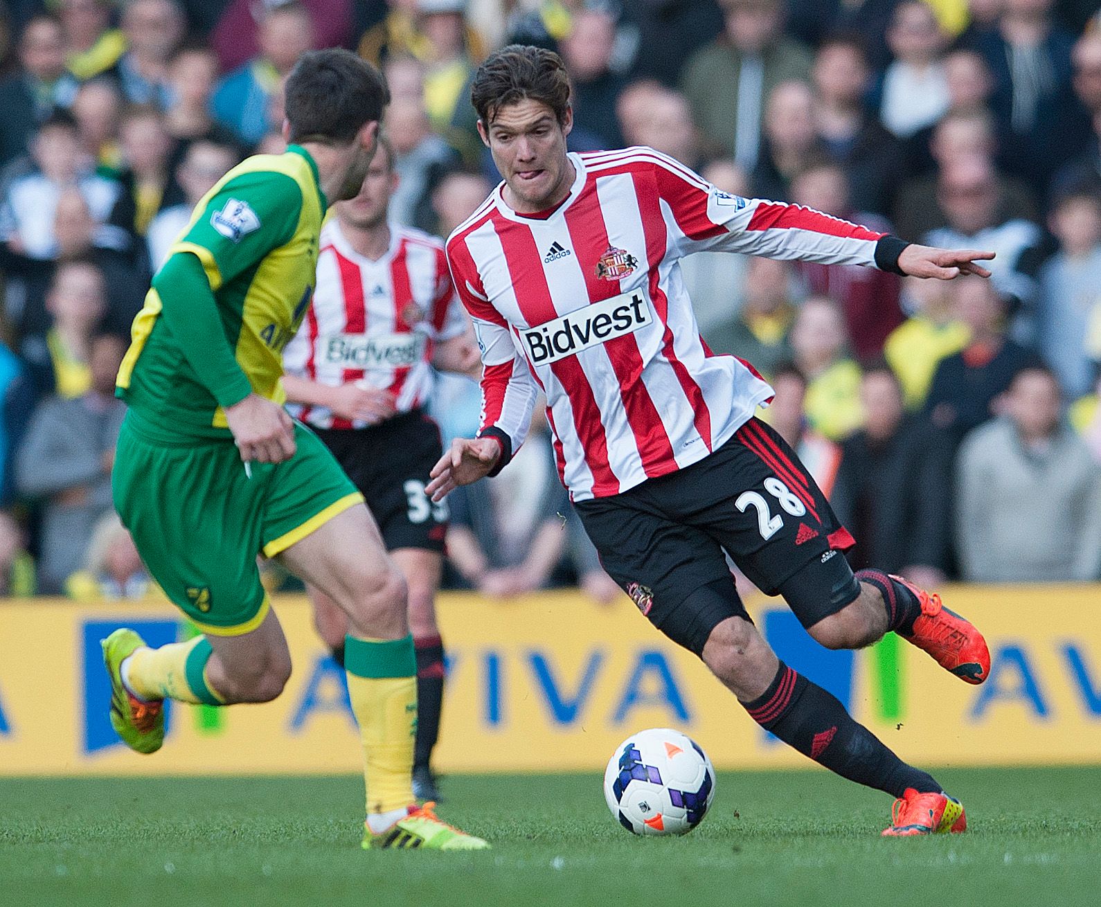Football - Norwich City v Sunderland - Barclays Premier League - Carrow Road - 22/3/14 
Sunderland's Marcos Alonso in action 
Mandatory Credit: Action Images / Alan Walter 
Livepic 
EDITORIAL USE ONLY. No use with unauthorized audio, video, data, fixture lists, club/league logos or 