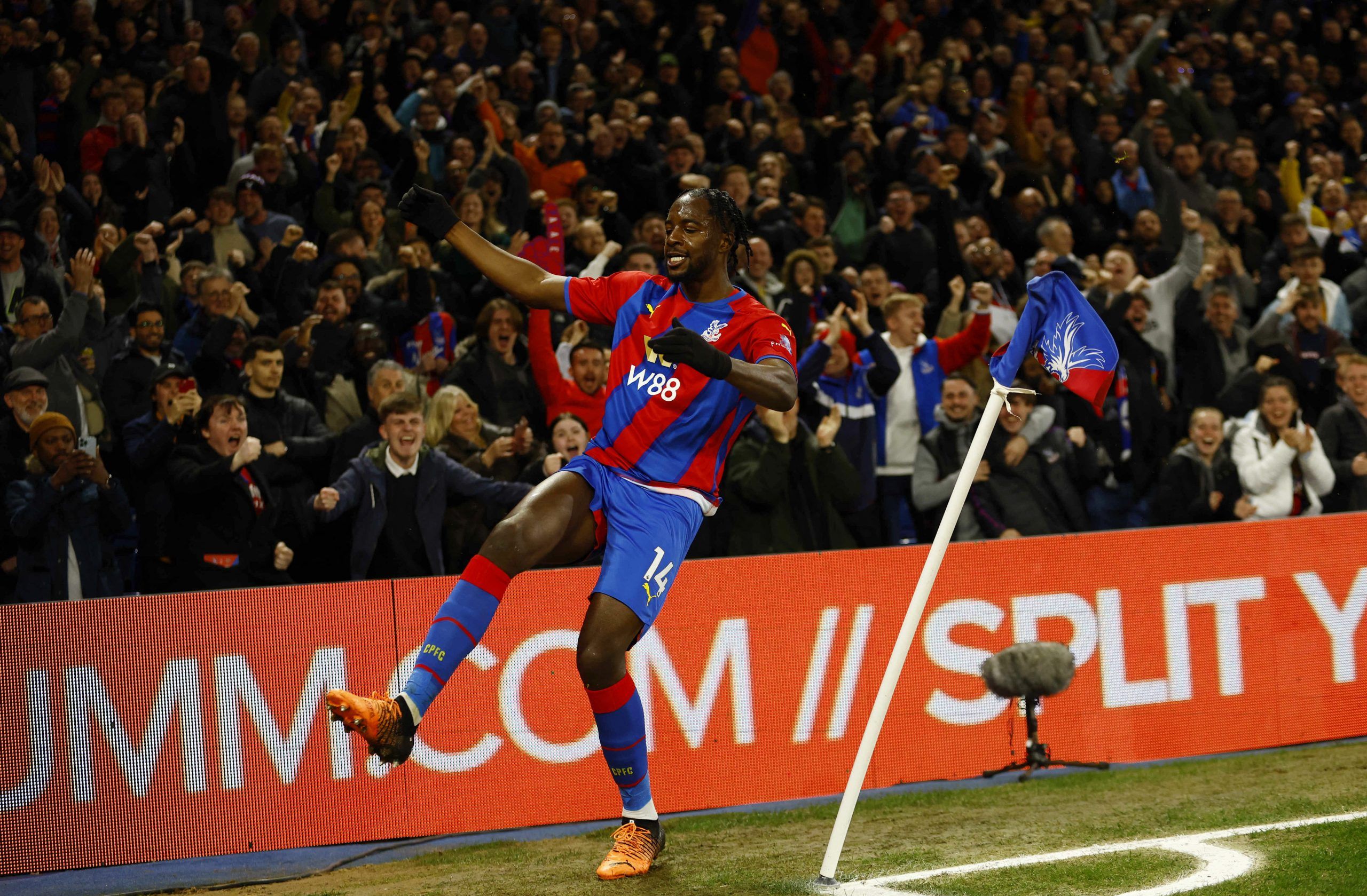 Soccer Football - Premier League - Crystal Palace v Arsenal - Selhurst Park, London, Britain - April 4, 2022 Crystal Palace's Jean-Philippe Mateta celebrates scoring their first goal Action Images via Reuters/Andrew Boyers EDITORIAL USE ONLY. No use with unauthorized audio, video, data, fixture lists, club/league logos or 'live' services. Online in-match use limited to 75 images, no video emulation. No use in betting, games or single club /league/player publications.  Please contact your account