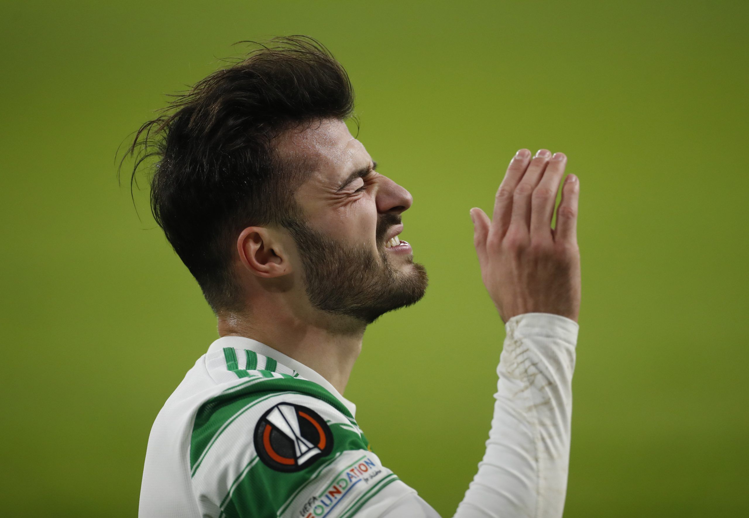 Soccer Football - Europa League - Group G - Celtic v Real Betis - Celtic Park, Glasgow, Scotland, Britain - December 9, 2021 Celtic's Albian Ajeti reacts after sustaining an injury Action Images via Reuters/Lee Smith