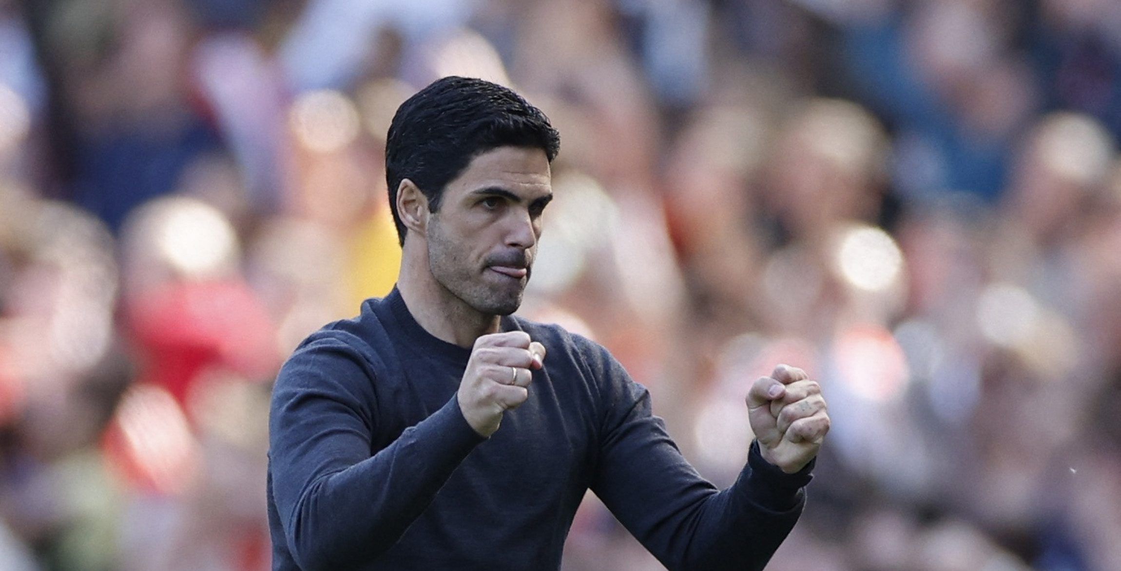 Soccer Football - Premier League - Arsenal v Leeds United - Emirates Stadium, London, Britain - May 8, 2022 Arsenal manager Mikel Arteta celebrates after the match Action Images via Reuters/John Sibley EDITORIAL USE ONLY. No use with unauthorized audio, video, data, fixture lists, club/league logos or 'live' services. Online in-match use limited to 75 images, no video emulation. No use in betting, games or single club /league/player publications.  Please contact your account representative for f