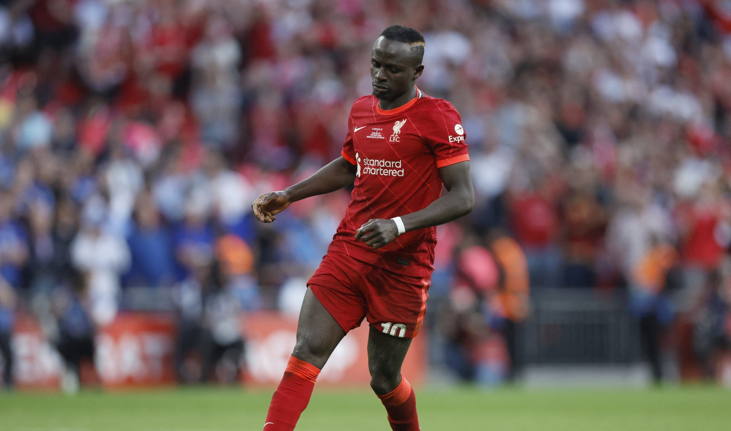 Soccer Football - FA Cup - Final - Chelsea v Liverpool - Wembley Stadium, London, Britain - May 14, 2022 Liverpool's Sadio Mane looks dejected after missing a penalty during the shoot-out Action Images via Reuters/Peter Cziborra