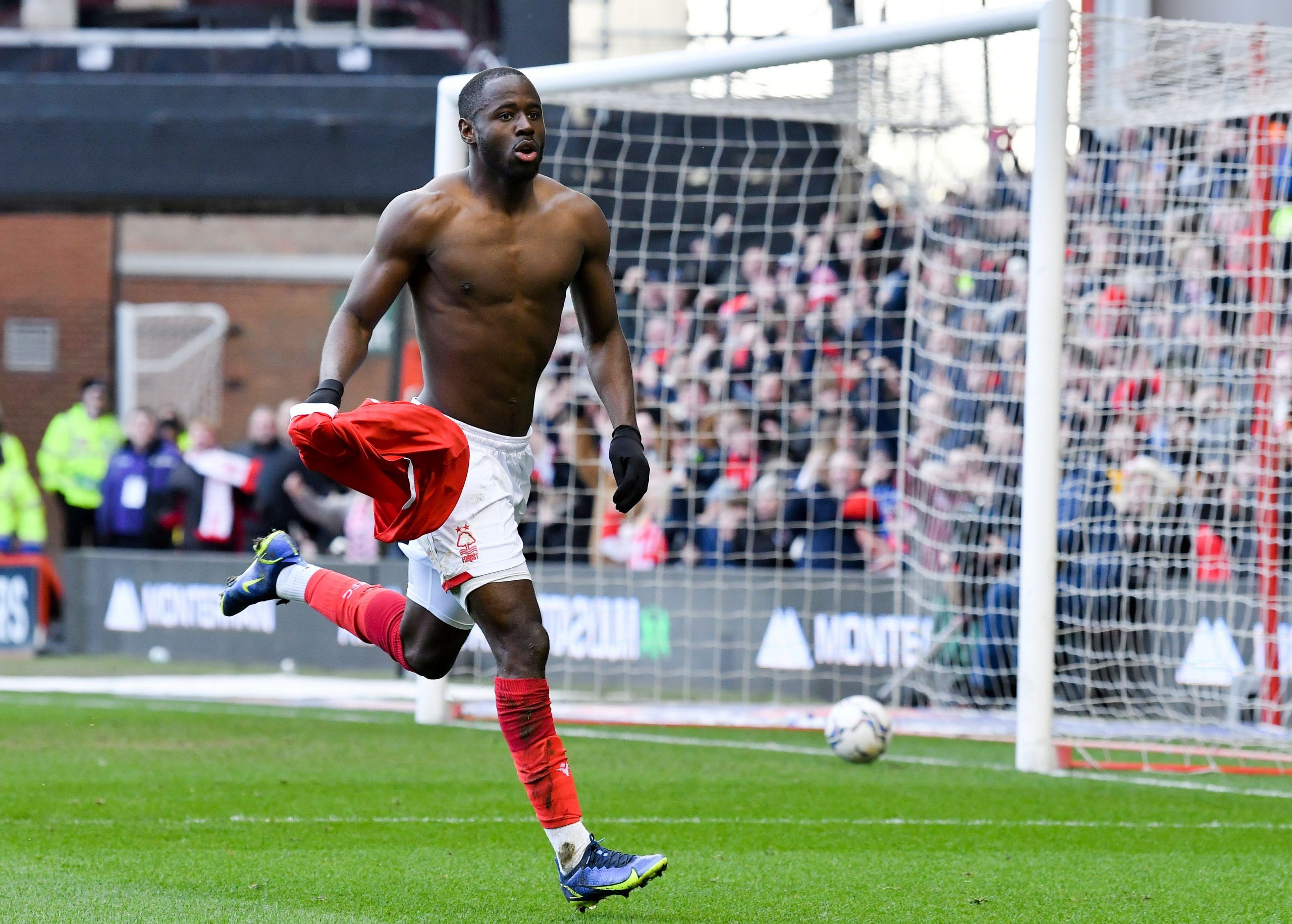 Soccer Football - Championship - Nottingham Forest v Reading - The City Ground, Nottingham, Britain - March 12, 2022  Nottingham Forest's Keinan Davis celebrates scoring their second goal   Action Images/Paul Burrows  EDITORIAL USE ONLY. No use with unauthorized audio, video, data, fixture lists, club/league logos or 