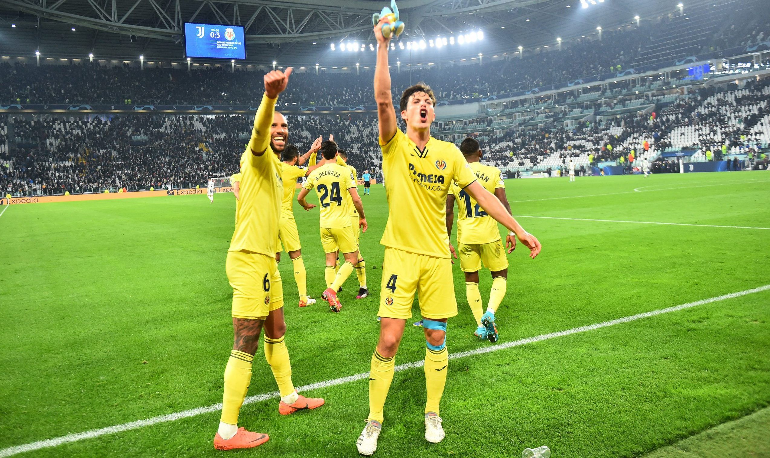 Villarreal centre-back Pau Torres celebrates win over Juventus