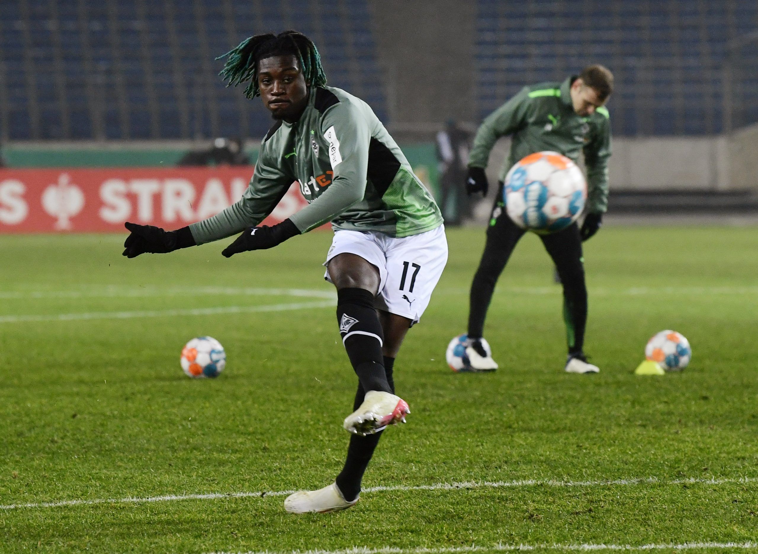 Soccer Football - DFB Cup - Hannover 96 v Borussia Moenchengladbach - HDI-Arena, Hannover, Germany - January 19, 2022 Borussia Moenchengladbach's Kouadio Kone during the warm up before the match REUTERS/Fabian Bimmer DFB REGULATIONS PROHIBIT ANY USE OF PHOTOGRAPHS AS IMAGE SEQUENCES AND/OR QUASI-VIDEO.