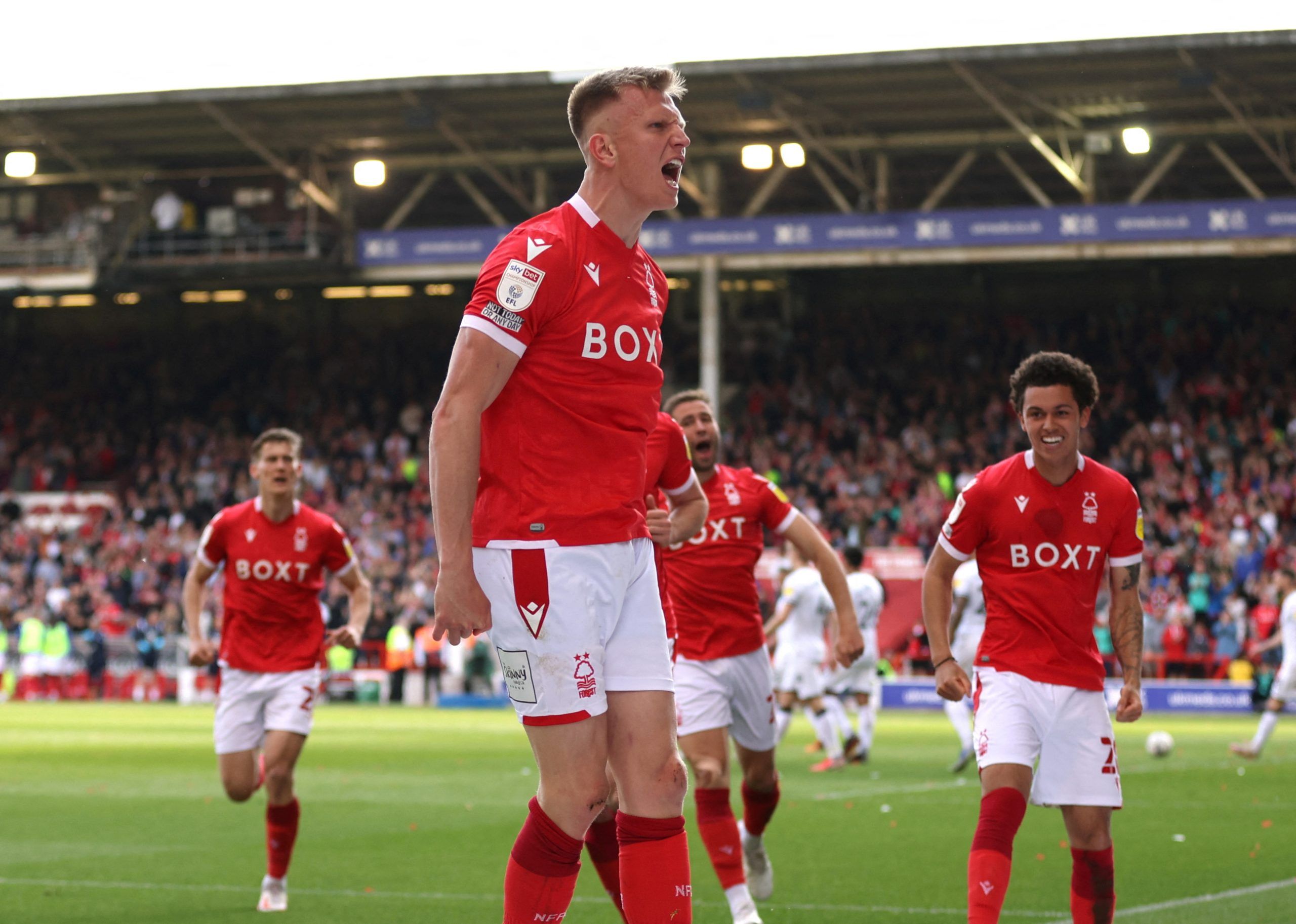 nottingham-forest-injury-boost-vs-sheffield-united-play-off-semi-final-steve-cooper-ryan-yates-jack-colbackSoccer Football - Championship - Nottingham Forest v Swansea City - The City Ground, Nottingham, Britain - April 30, 2022 Nottingham Forest's Sam Surridge celebrates scoring their second goal  Action Images/Matthew Childs  EDITORIAL USE ONLY. No use with unauthorized audio, video, data, fixture lists, club/league logos or 