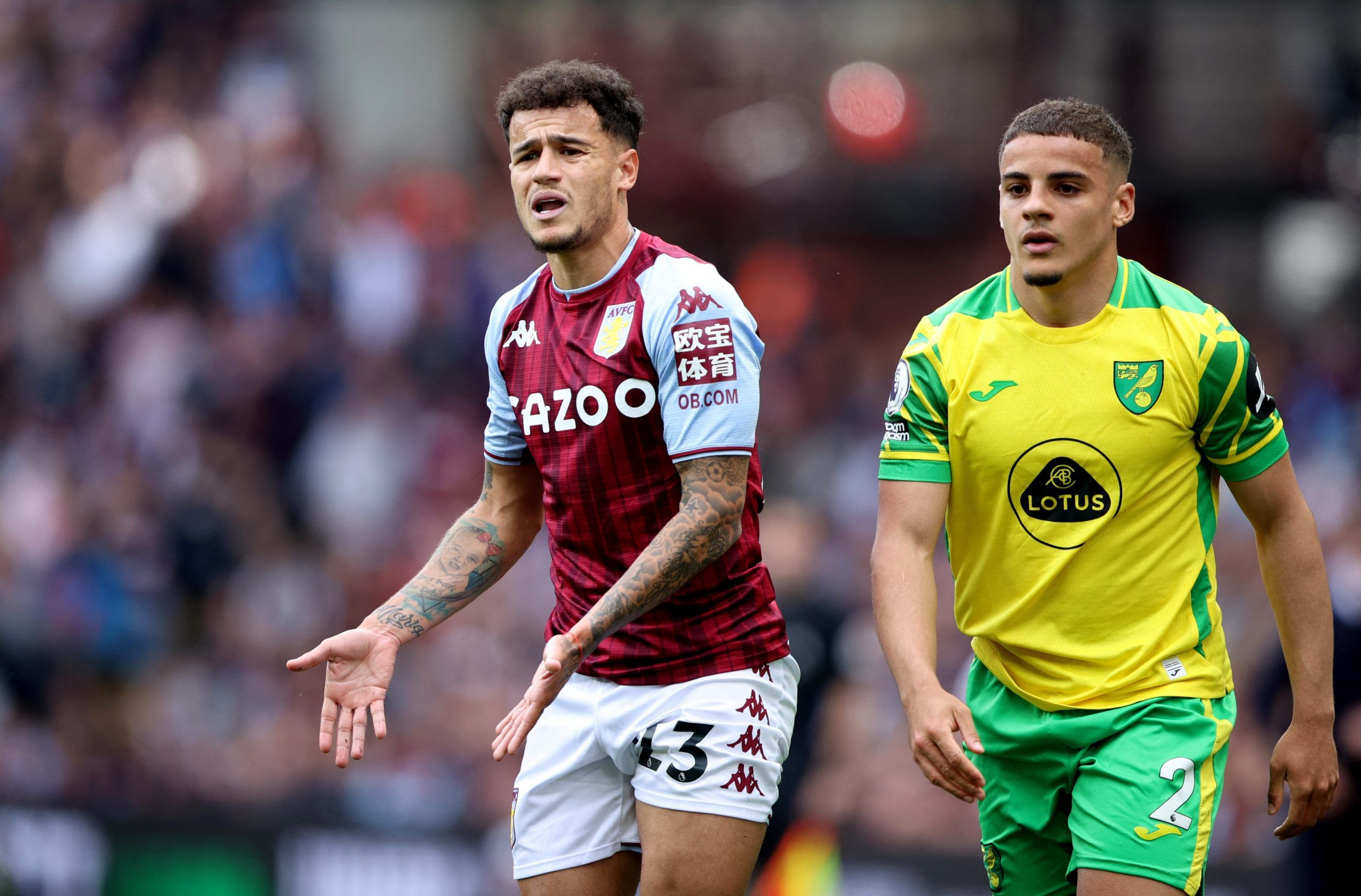 philippe-coutinho-aston-villa-steven-gerrard-villa-park-liverpool-jurgen-klopp-premier-league-titleSoccer Football - Premier League - Aston Villa v Norwich City - Villa Park, Birmingham, Britain - April 30, 2022 Aston Villa's Philippe Coutinho and Norwich City's Max Aarons during the match Action Images via Reuters/Molly Darlington EDITORIAL USE ONLY. No use with unauthorized audio, video, data, fixture lists, club/league logos or 'live' services. Online in-match use limited to 75 images, no vid