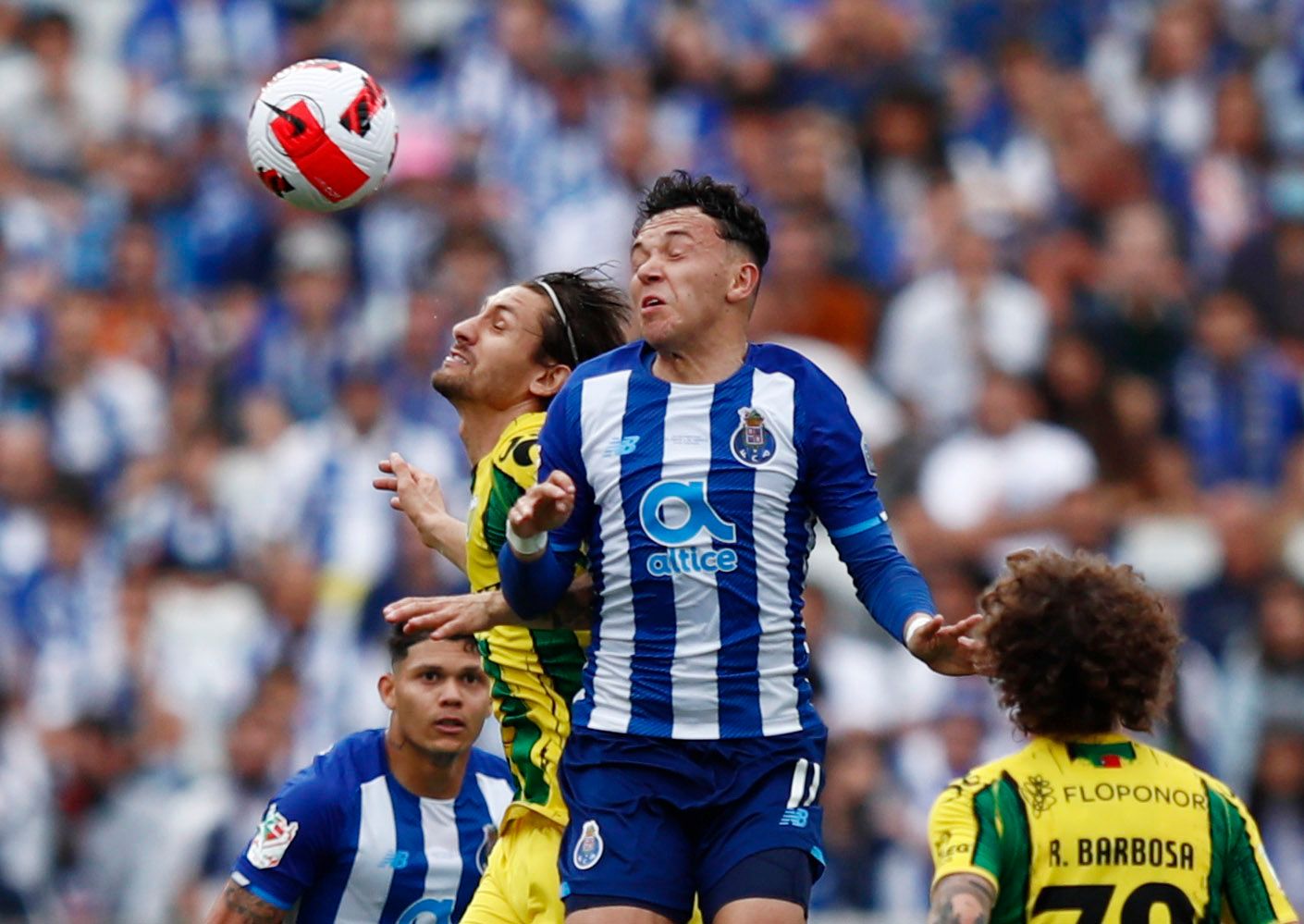 Soccer Football - Portugal Cup Final - FC Porto v Tondela - National Sports Center Jamor, Alges, Portugal - May 22, 2022 Tondela's Pedro Augusto in action with FC Porto's Pepe REUTERS/Pedro Nunes