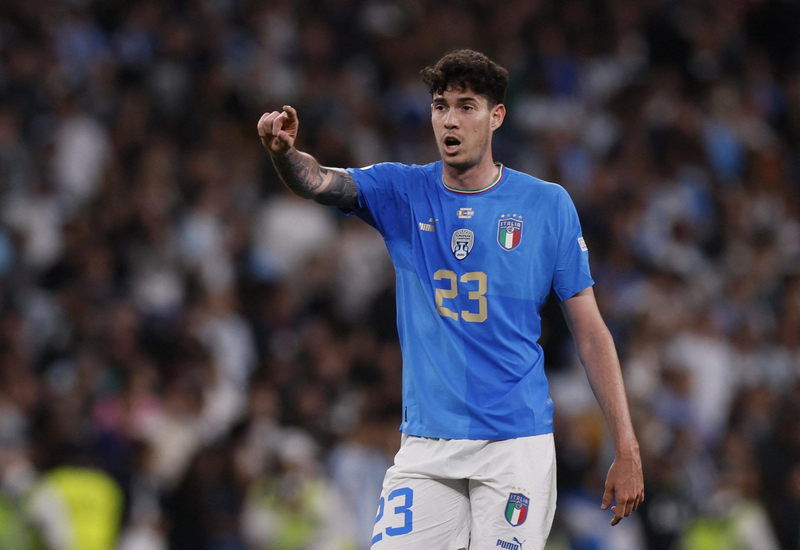 Soccer Football - Finalissima - Italy v Argentina - Wembley Stadium, London, Britain - June 1, 2022 Italy's Alessandro Bastoni reacts REUTERS/Andrew Couldridge