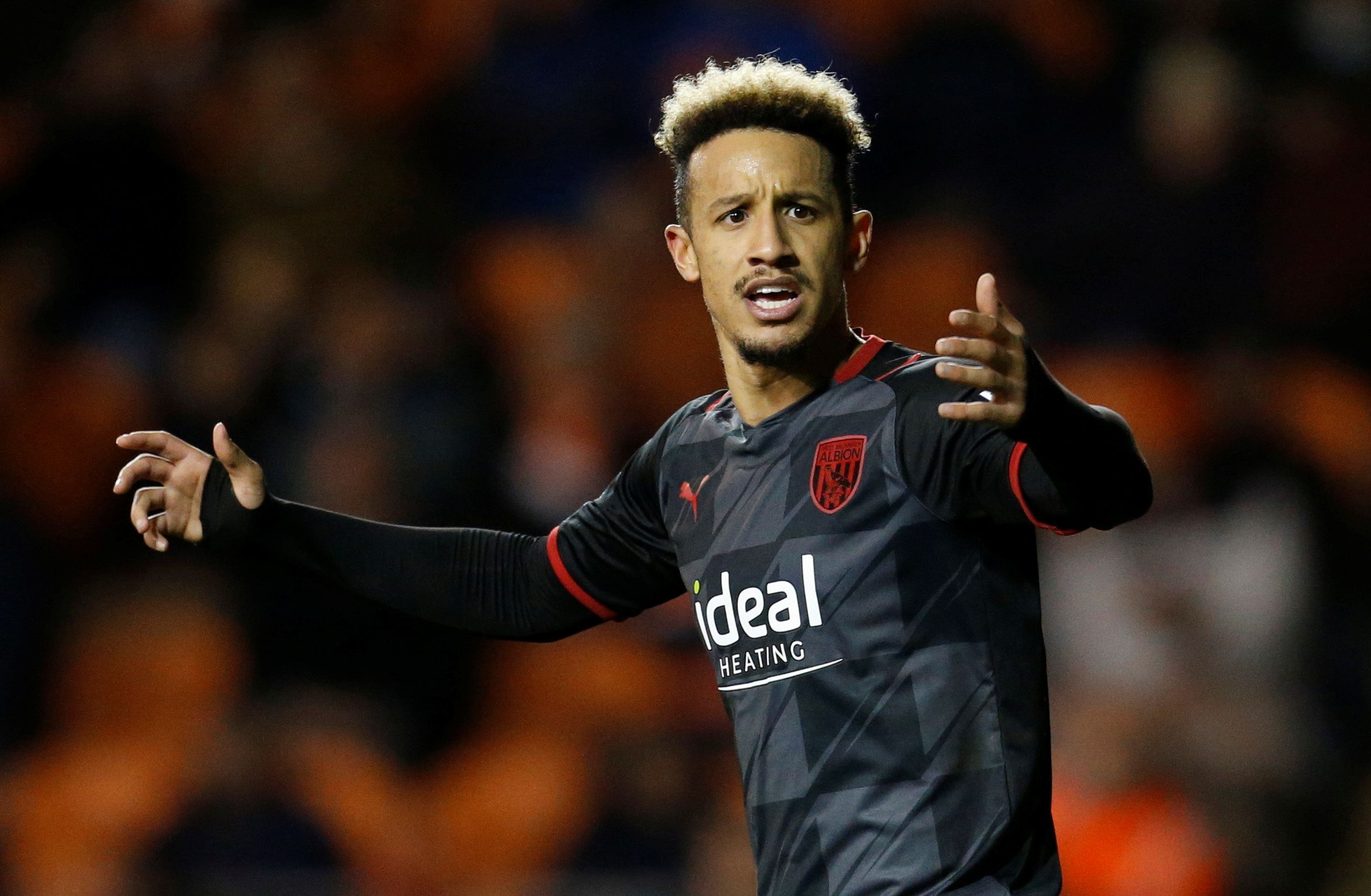 Soccer Football - Championship - Blackpool v West Bromwich Albion - Bloomfield Road, Blackpool, Britain - November 23, 2021 West Bromwich Albion's Callum Robinson reacts  Action Images/Ed Sykes
