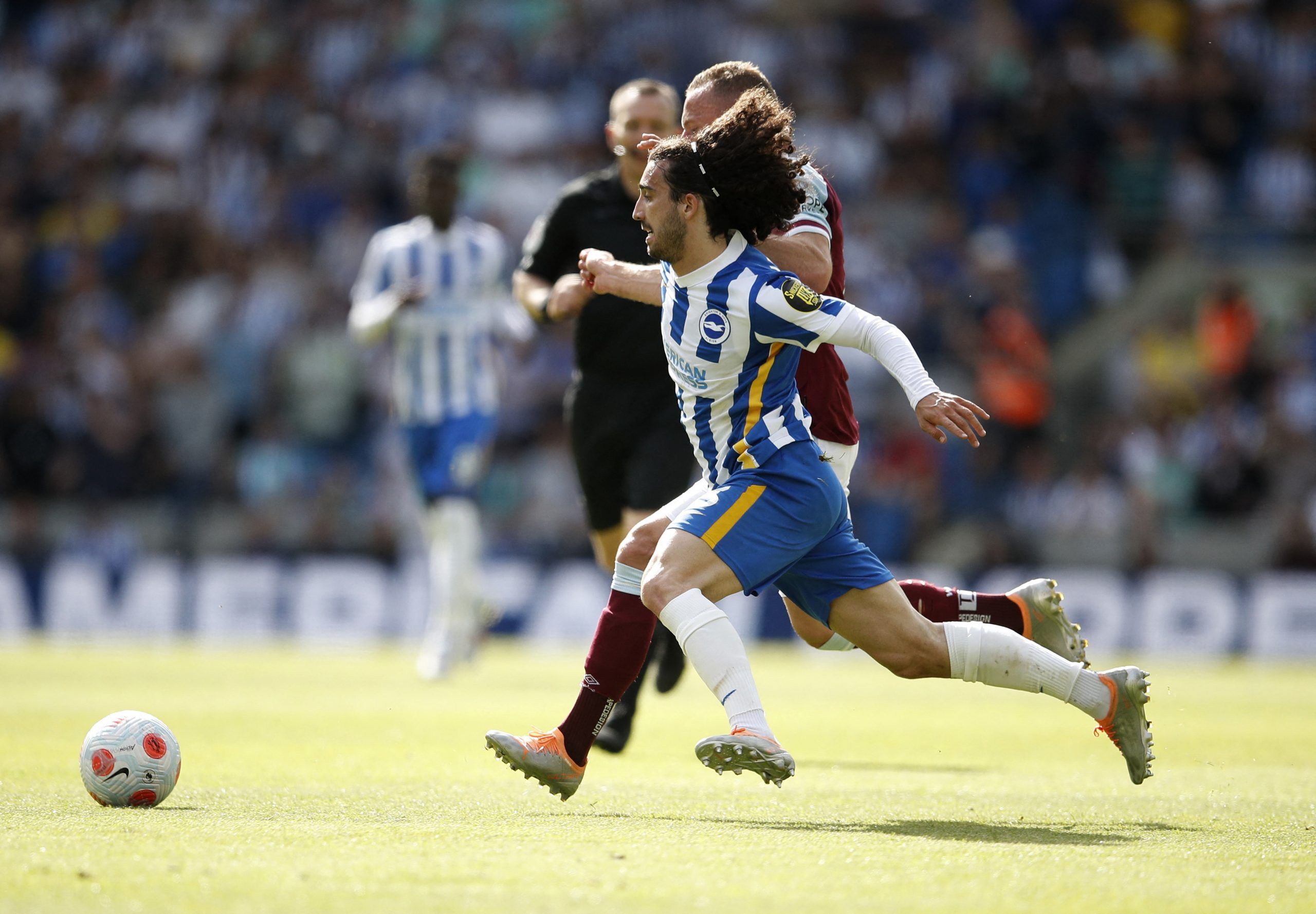 Soccer Football - Premier League - Brighton &amp; Hove Albion v West Ham United - The American Express Community Stadium, Brighton, Britain - May 22, 2022 Brighton &amp; Hove Albion's Marc Cucurella in action REUTERS/Peter Nicholls EDITORIAL USE ONLY. No use with unauthorized audio, video, data, fixture lists, club/league logos or 'live' services. Online in-match use limited to 75 images, no video emulation. No use in betting, games or single club /league/player publications.  Please contact you