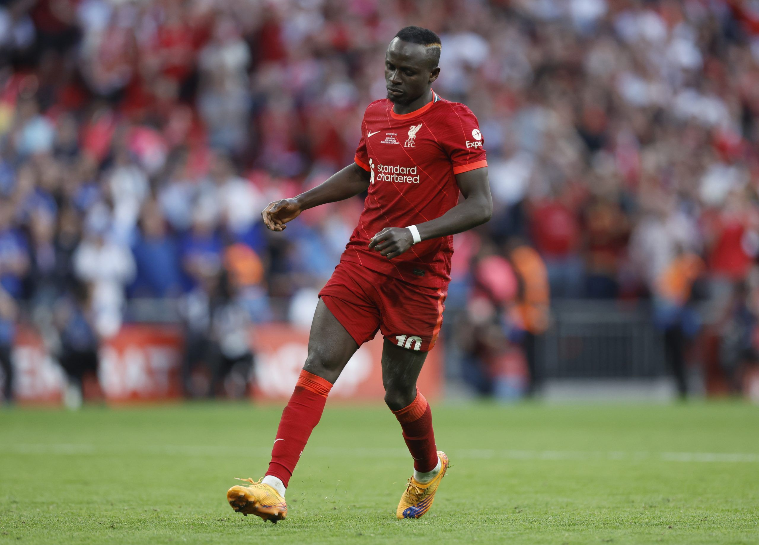 Soccer Football - FA Cup - Final - Chelsea v Liverpool - Wembley Stadium, London, Britain - May 14, 2022 Liverpool's Sadio Mane looks dejected after missing a penalty during the shoot-out Action Images via Reuters/Peter Cziborra