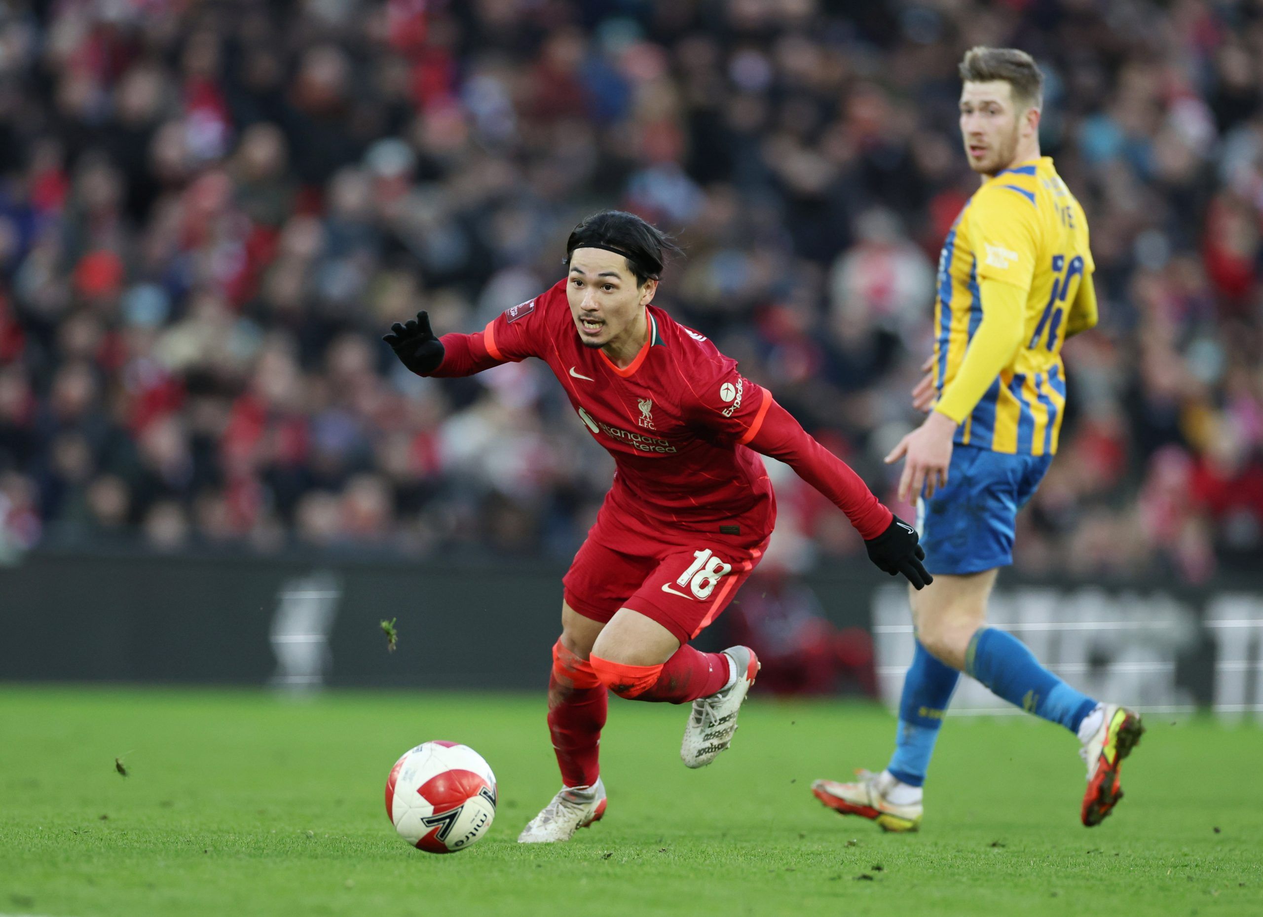 Soccer Football - FA Cup Third Round - Liverpool v Shrewsbury Town - Anfield, Liverpool, Britain - January 9, 2022 Liverpool's Takumi Minamino in action REUTERS/Phil Noble
