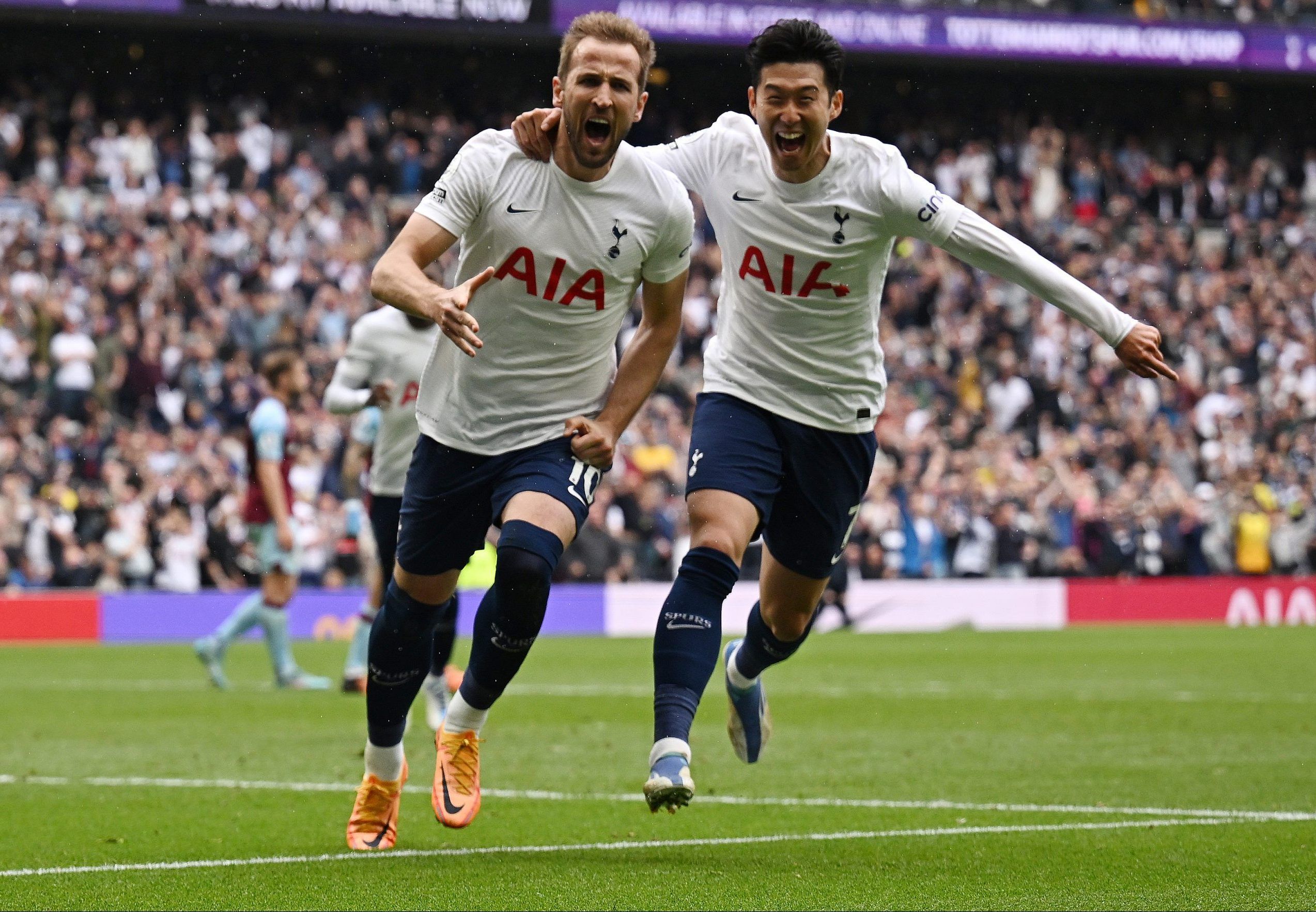 Harry Kane celebrates scoring with Heung-min Son against Burnley