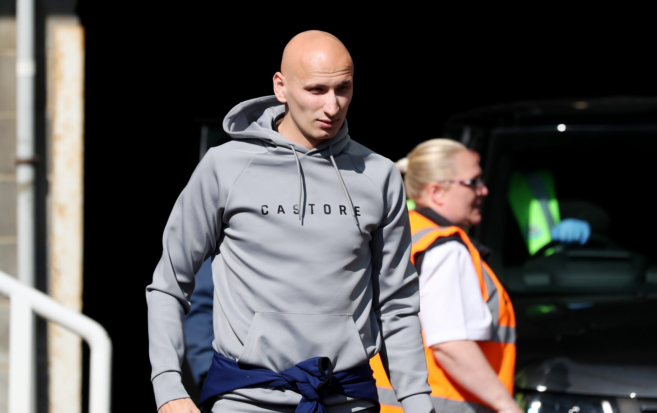 Soccer Football - Premier League - Newcastle United v Liverpool - St James' Park, Newcastle, Britain - April 30, 2022 Newcastle United's Jonjo Shelvey arrives at the stadium before the match REUTERS/Scott Heppell EDITORIAL USE ONLY. No use with unauthorized audio, video, data, fixture lists, club/league logos or 'live' services. Online in-match use limited to 75 images, no video emulation. No use in betting, games or single club /league/player publications.  Please contact your account represent