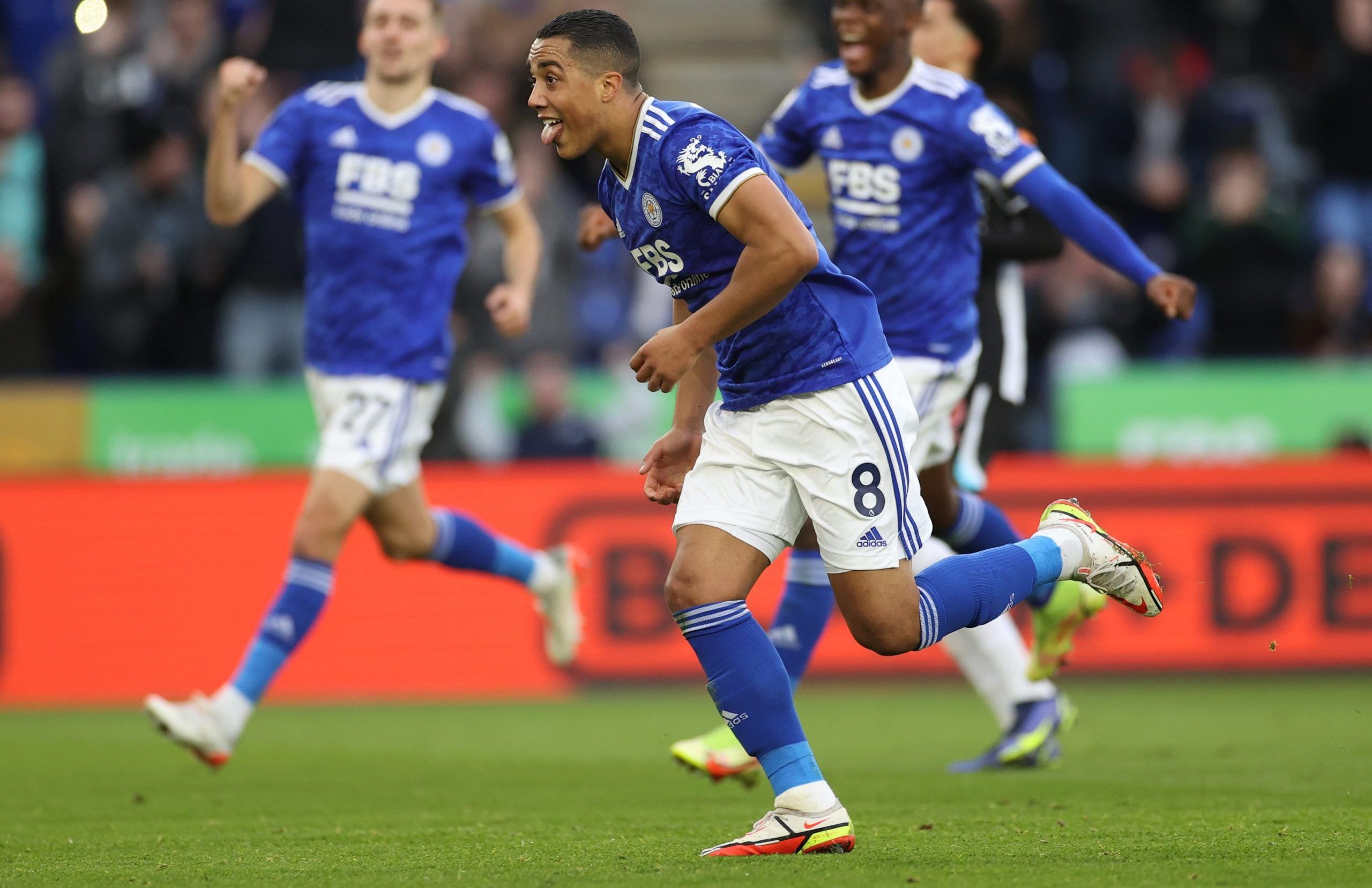 Leicester City midfielder Youri Tielemans celebrates scoring against Newcastle United
