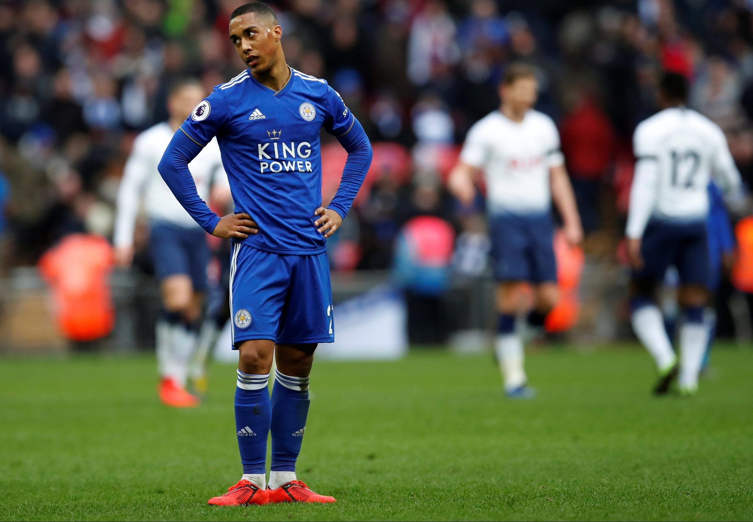 Leicester City midfielder Youri Tielemans looks on during Premier League clash with Tottenham Hotspur