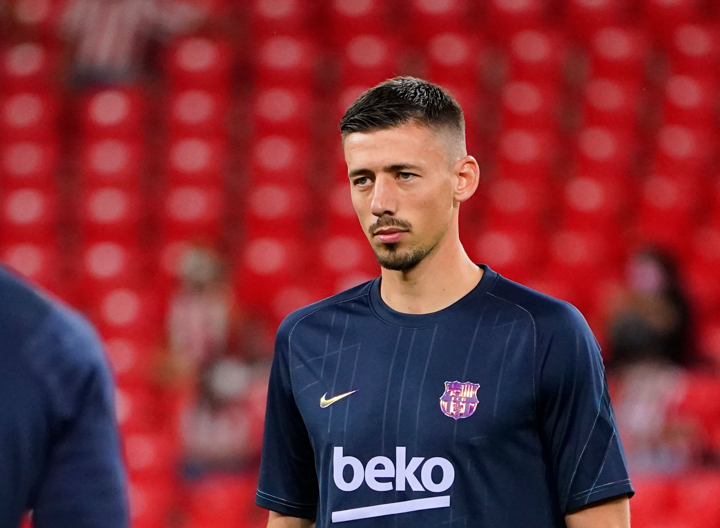 Soccer Football - LaLiga - Athletic Bilbao v Barcelona - San Mames, Bilbao, Spain - August 21, 2021 Barcelona's Clement Lenglet during the warm up before the match REUTERS/Vincent West