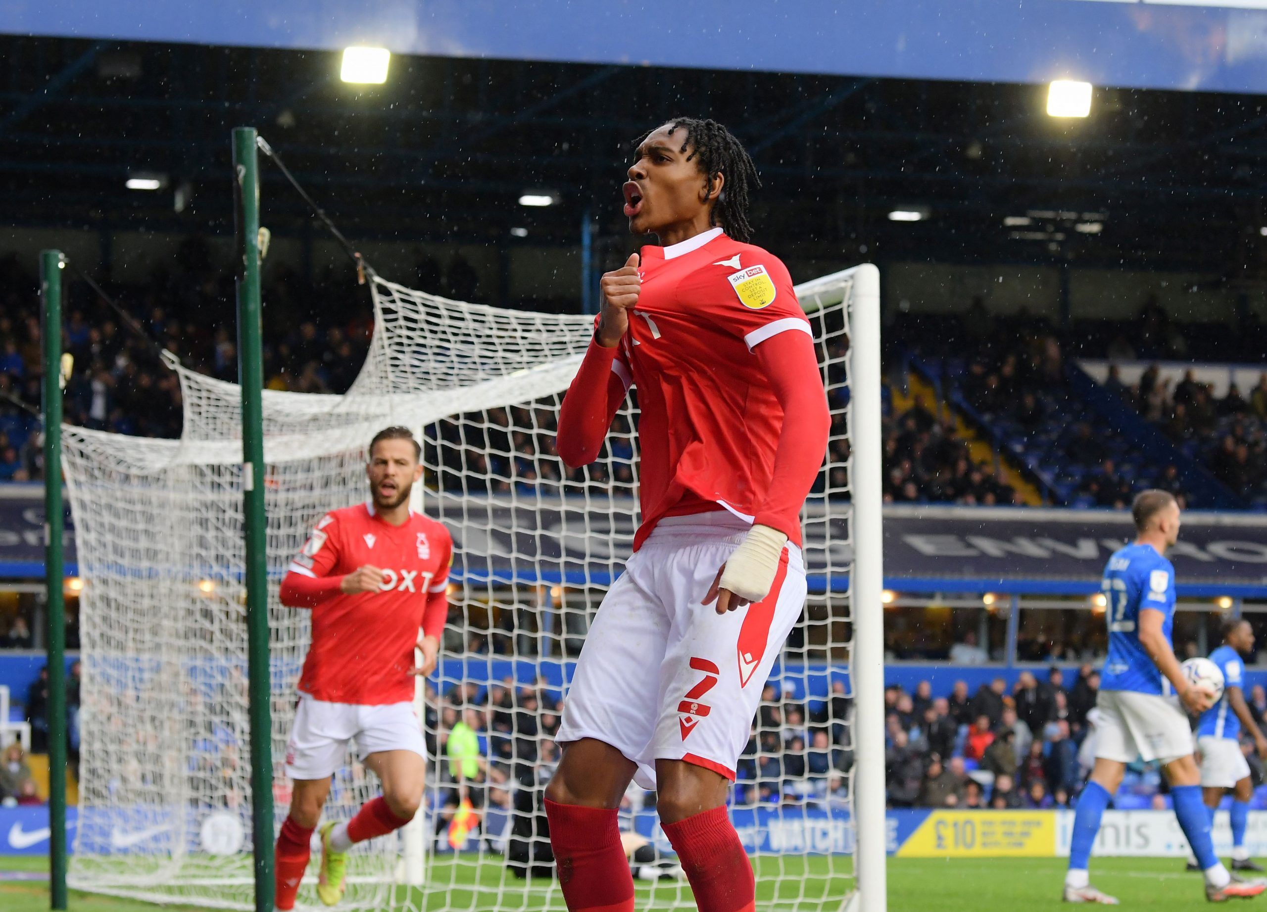 Soccer Football - Championship - Birmingham City v Nottingham Forest - St Andrew's, Birmingham, Britain - October 2, 2021  Nottingham Forest's Djed Spence celebrates scoring their third goal  Action Images/Paul Burrows  EDITORIAL USE ONLY. No use with unauthorized audio, video, data, fixture lists, club/league logos or 