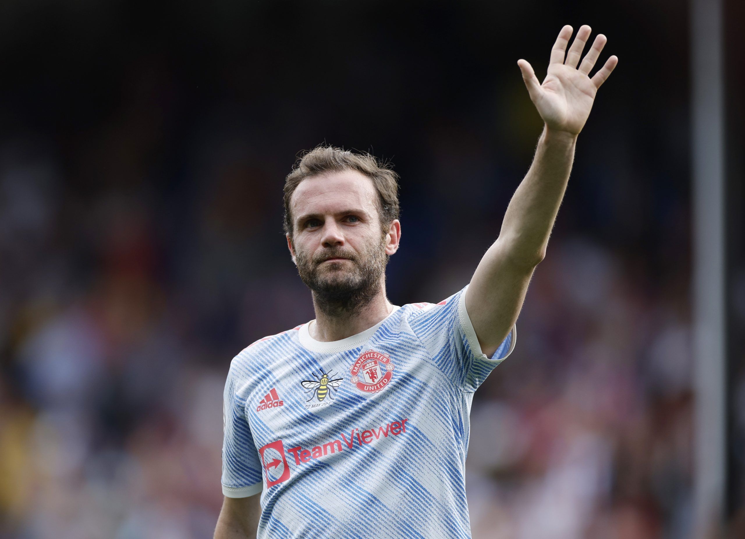 Soccer Football - Premier League - Crystal Palace v Manchester United - Selhurst Park, London, Britain - May 22, 2022 Manchester United's Juan Mata acknowledges fans after the match Action Images via Reuters/John Sibley EDITORIAL USE ONLY. No use with unauthorized audio, video, data, fixture lists, club/league logos or 'live' services. Online in-match use limited to 75 images, no video emulation. No use in betting, games or single club /league/player publications.  Please contact your account re