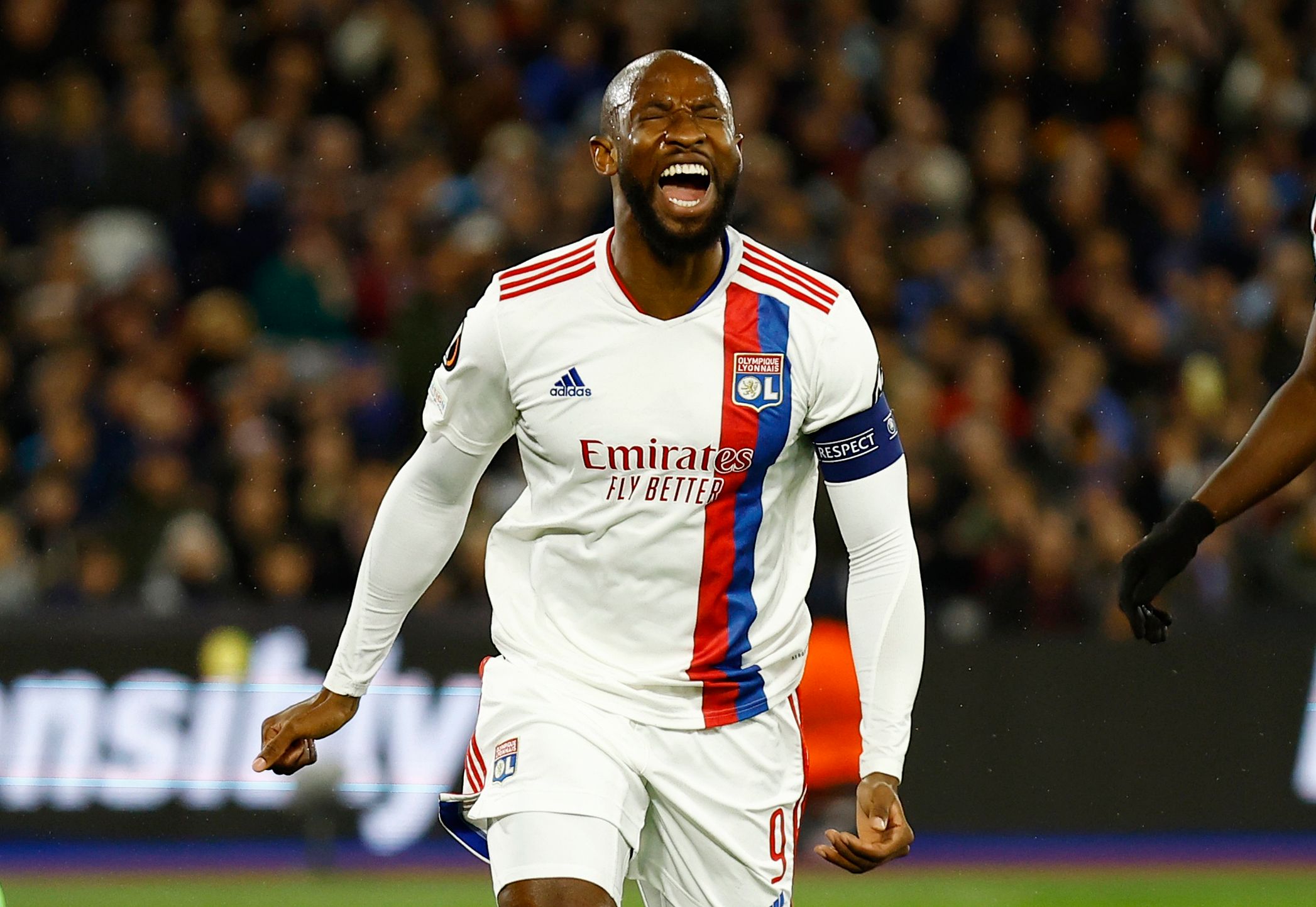 Soccer Football - Europa League - Quarter Final - First Leg - West Ham United v Olympique Lyonnais - London Stadium, London, Britain - April 7, 2022  Olympique Lyonnais' Moussa Dembele reacts after missing a chance to score Action Images via Reuters/Andrew Boyers