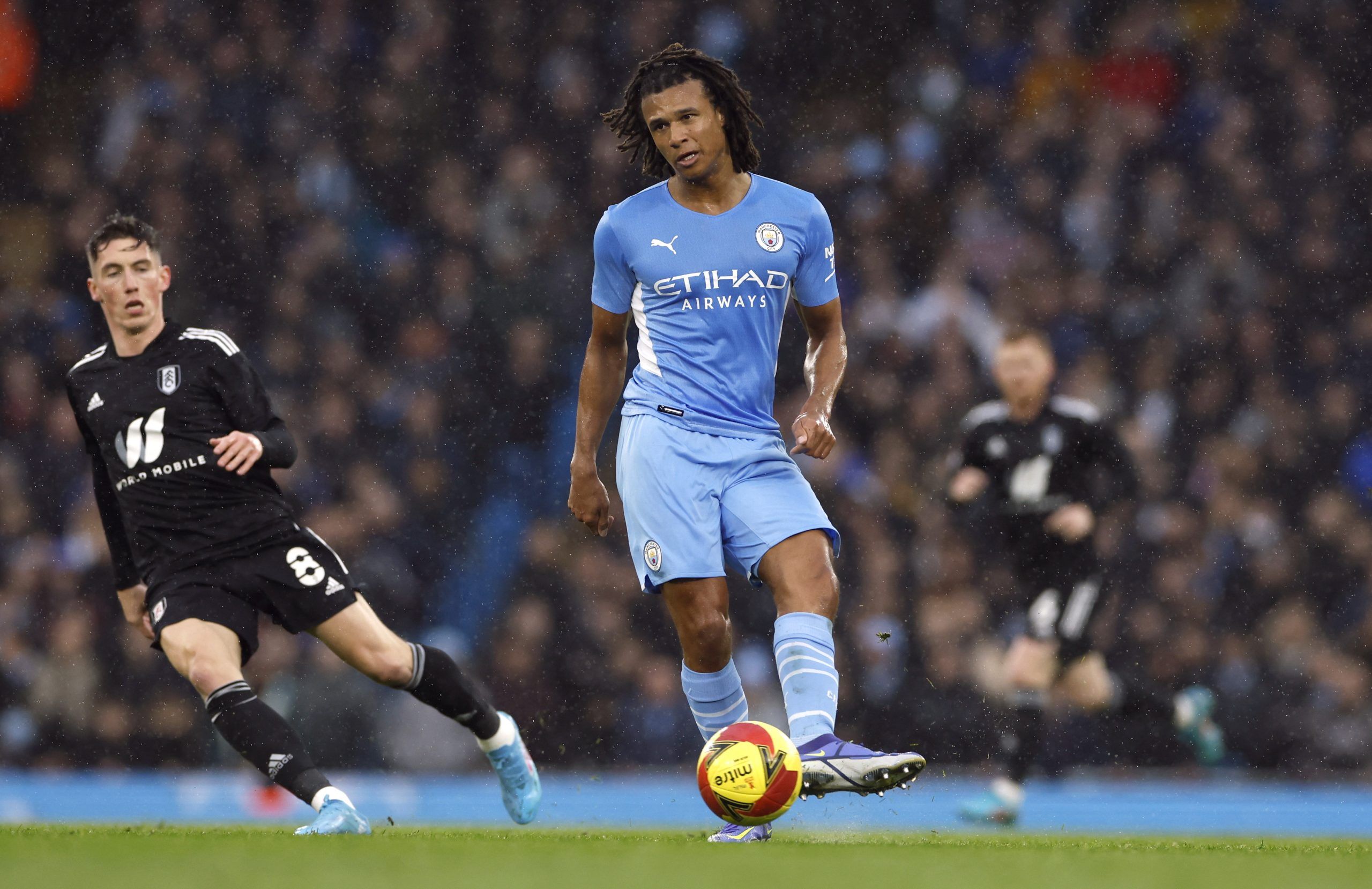 Soccer Football - FA Cup - Fourth Round - Manchester City v Fulham - Etihad Stadium, Manchester, Britain - February 5, 2022 Manchester City's Nathan Ake in action Action Images via Reuters/Jason Cairnduff