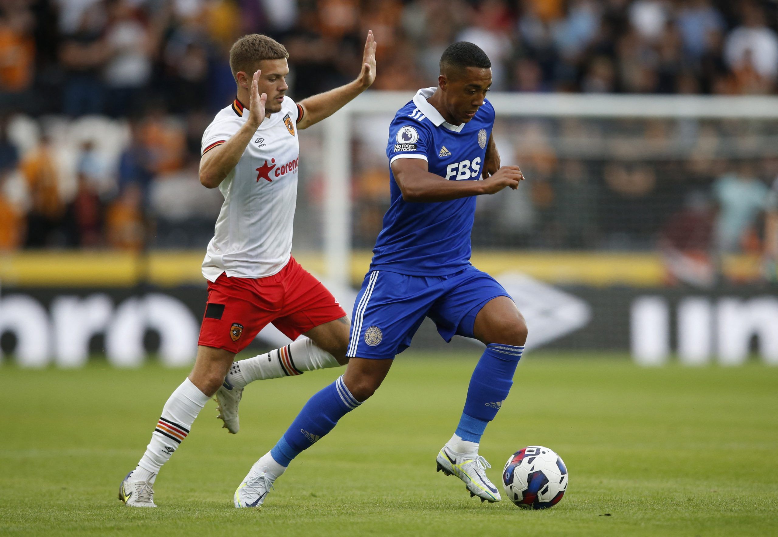 Soccer Football - Pre Season Friendly - Hull City v Leicester City - MKM Stadium, Hull, Britain - July 20, 2022 Hull City's Regan Slater in action with Leicester City's Youri Tielemans Action Images via Reuters/Ed Sykes