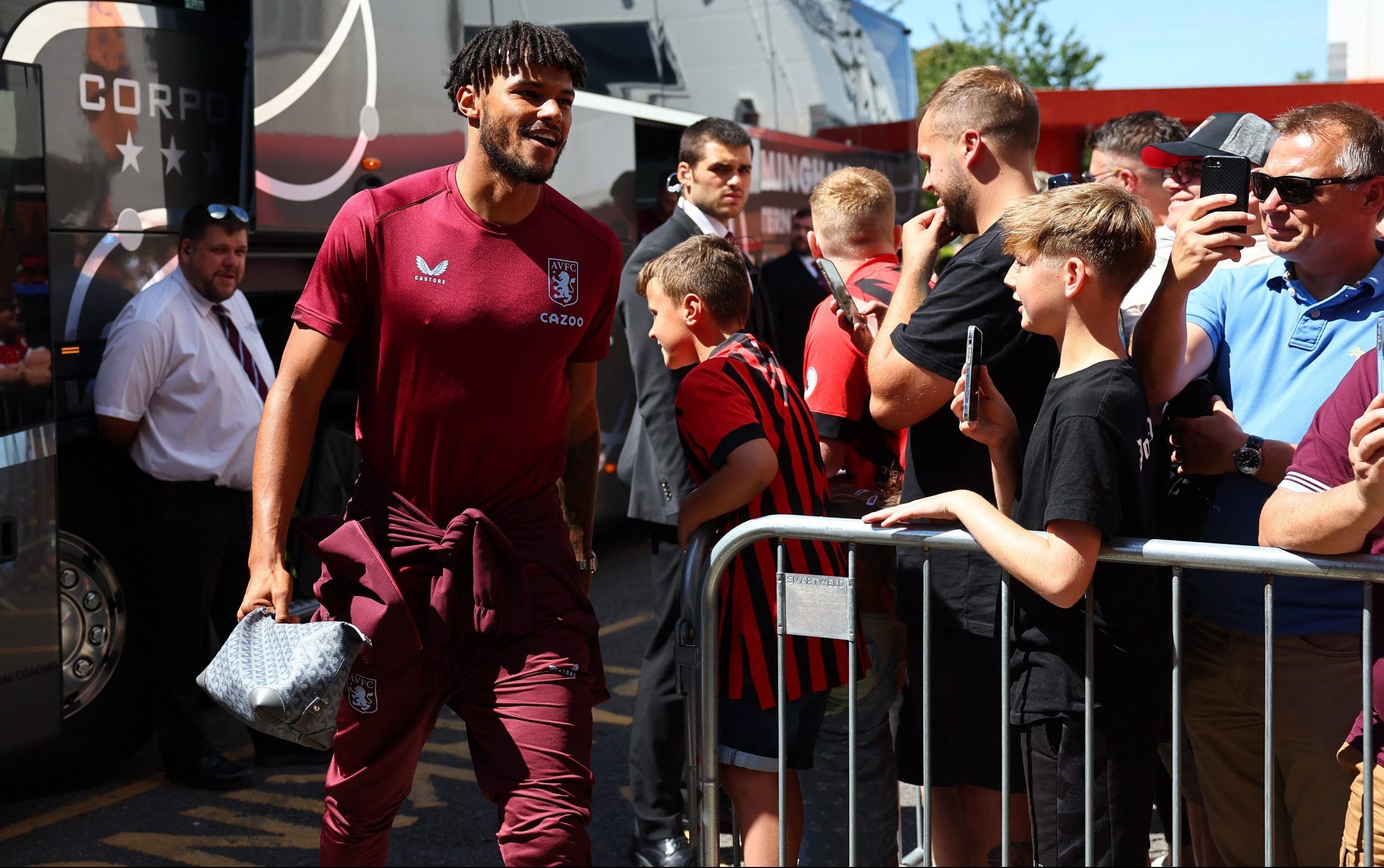 Aston Villa defender Tyrone Mings arrives for Bournemouth clash