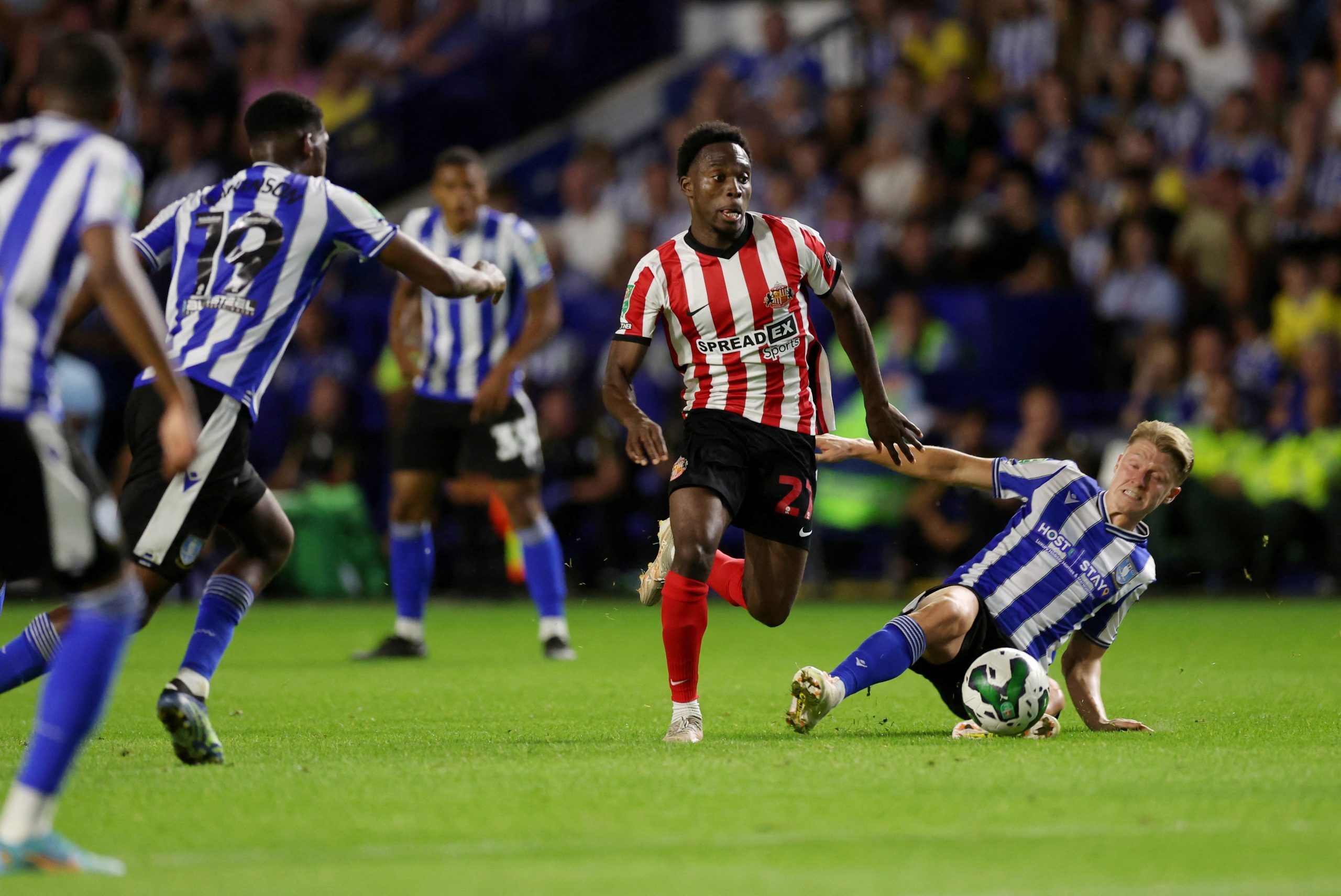 Soccer Football - Carabao Cup - Sheffield Wednesday v Sunderland - Hillsborough Stadium, Sheffield, Britain - August 10, 2022 Sunderland’s Jay Matete in action  Action Images/Lee Smith  EDITORIAL USE ONLY. No use with unauthorized audio, video, data, fixture lists, club/league logos or 