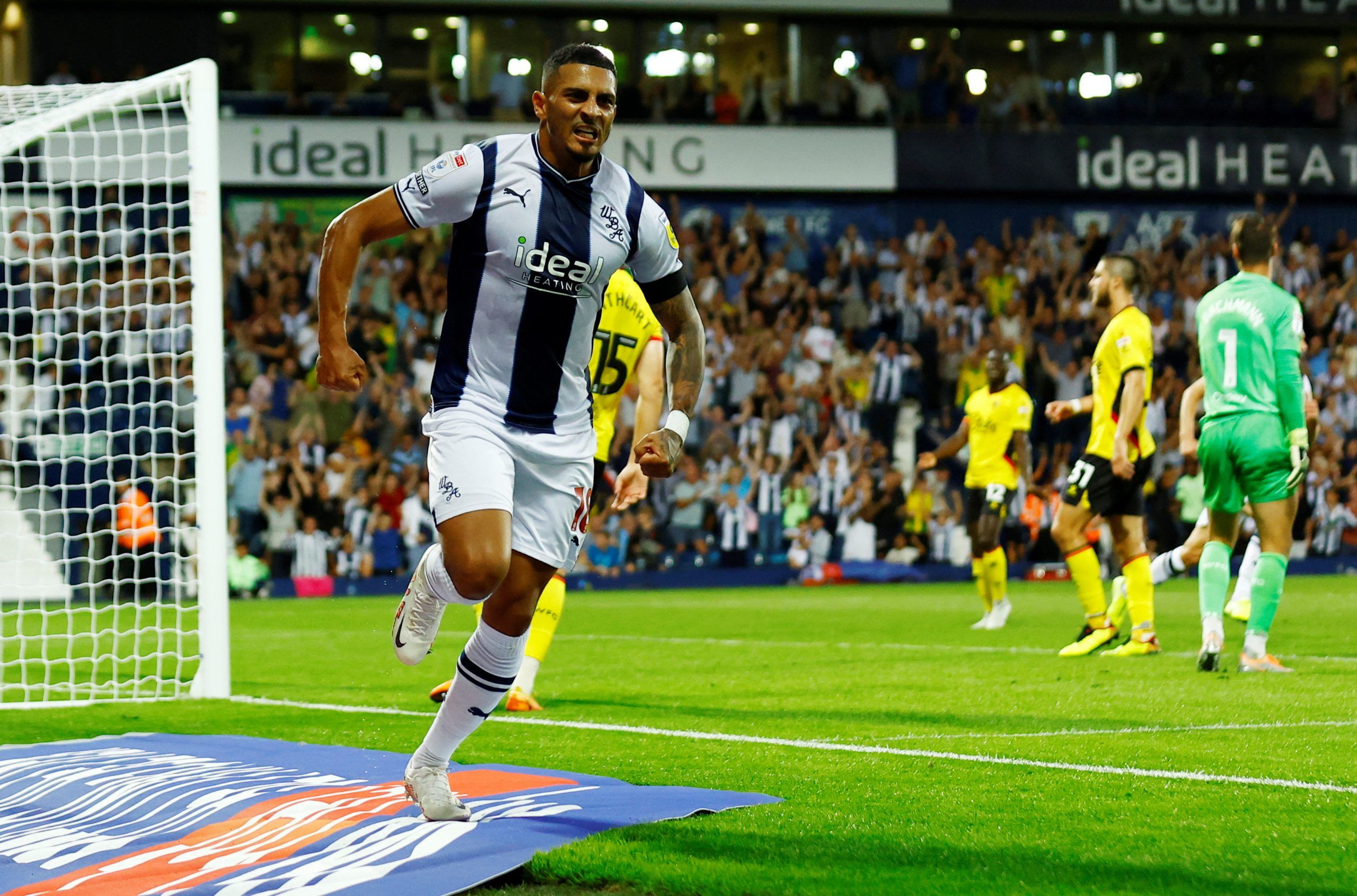 Soccer Football - Championship - West Bromwich Albion v Watford - The Hawthorns, West Bromwich, Britain - August 8, 2022  West Bromwich Albion's Karlan Grant celebrates scoring their first goal  Action Images/Andrew Boyers  EDITORIAL USE ONLY. No use with unauthorized audio, video, data, fixture lists, club/league logos or 
