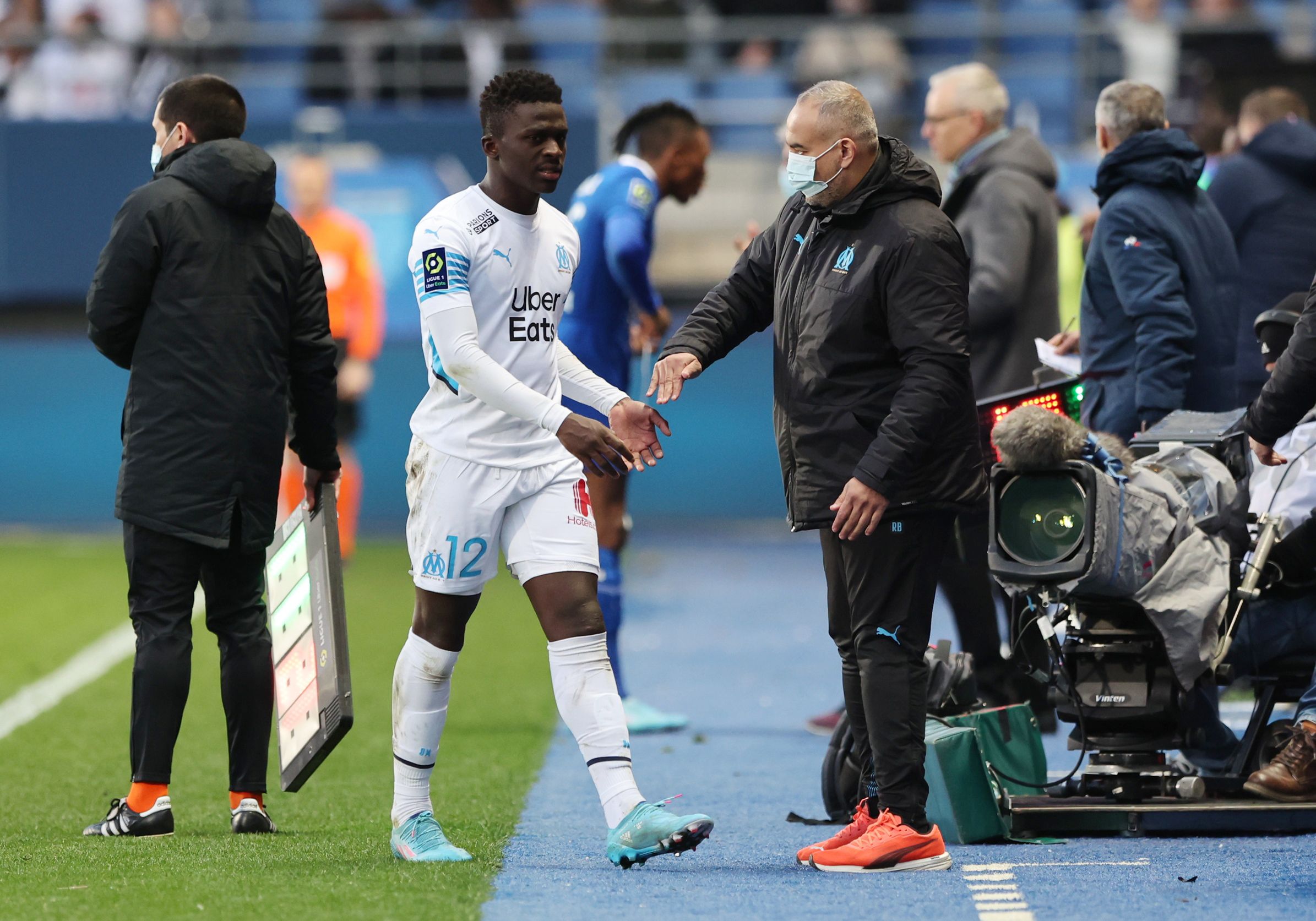 Marseille's Bamba Dieng walks off the pitch