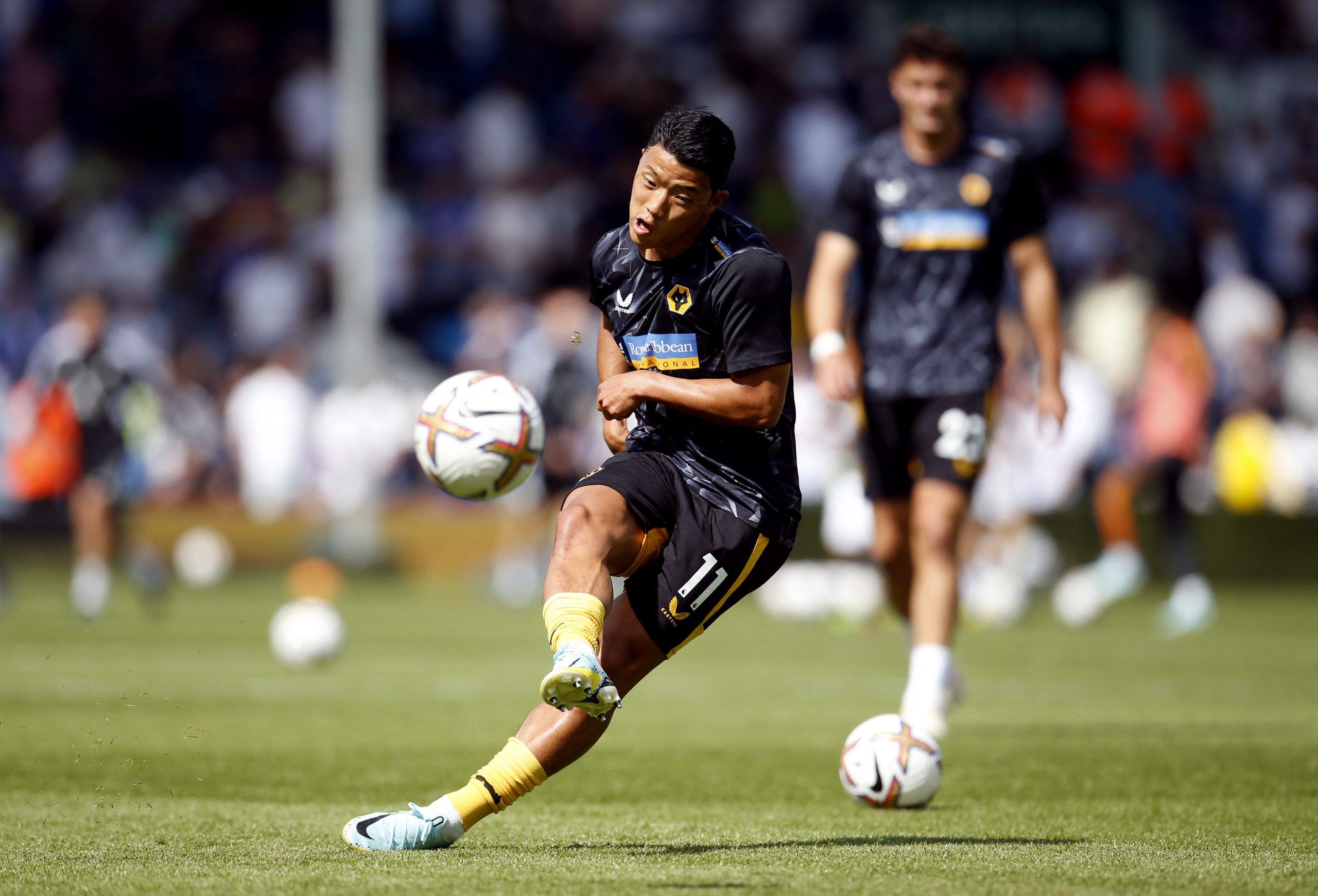 Hwang Hee-chan during the warm up before the match vs Leeds