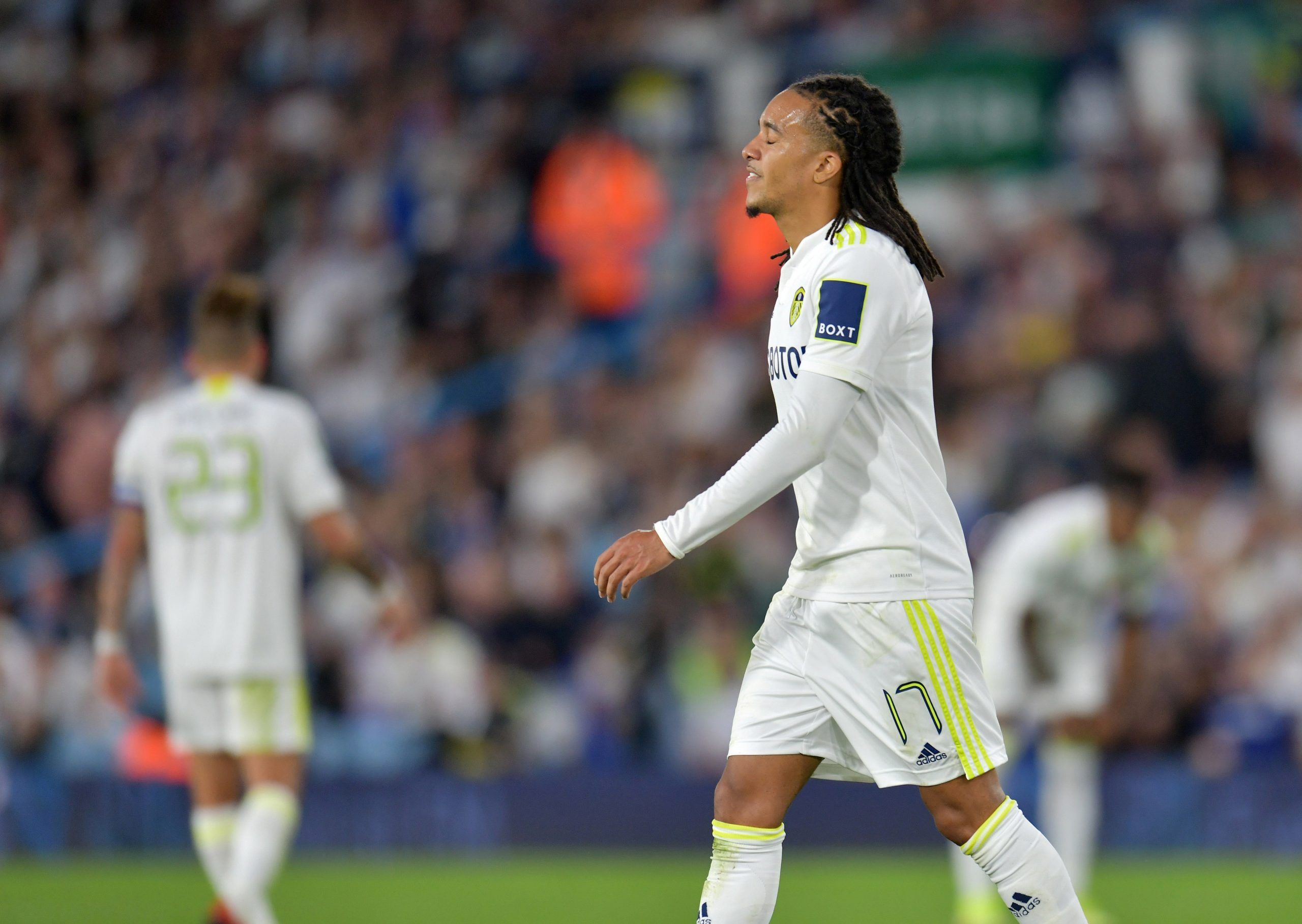 Soccer - England - Carabao Cup Second Round - Leeds United v Crewe Alexandra - Elland Road, Leeds, Britain - August 24, 2021  Leeds United's Helder Costa reacts  Action Images via Reuters/Paul Burrows