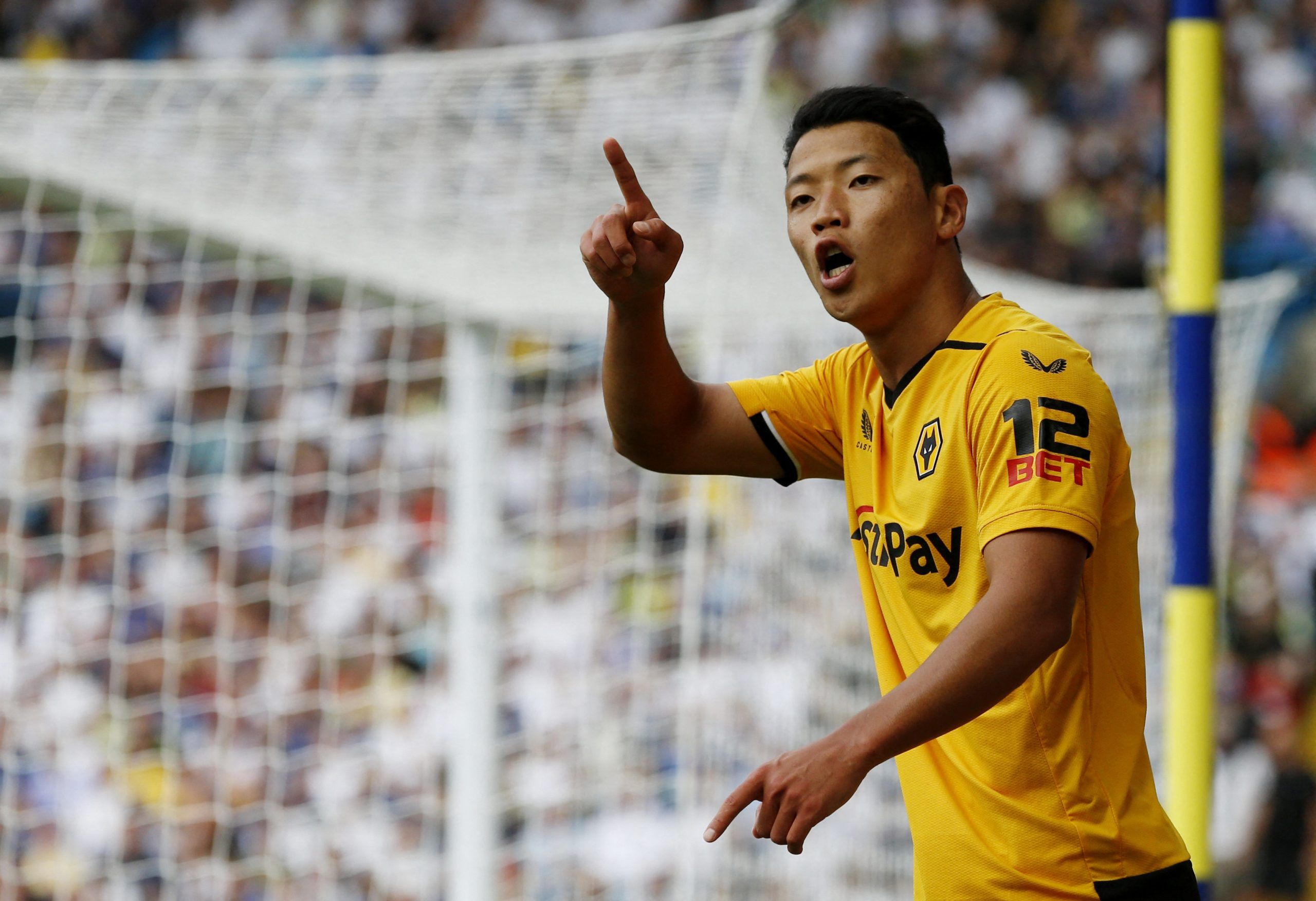 Soccer Football - Premier League - Leeds United v Wolverhampton Wanderers - Elland Road, Leeds, Britain - August 6, 2022 Wolverhampton Wanderers' Hwang Hee-chan reacts Action Images via Reuters/Ed Sykes EDITORIAL USE ONLY. No use with unauthorized audio, video, data, fixture lists, club/league logos or 'live' services. Online in-match use limited to 75 images, no video emulation. No use in betting, games or single club /league/player publications.  Please contact your account representative for 
