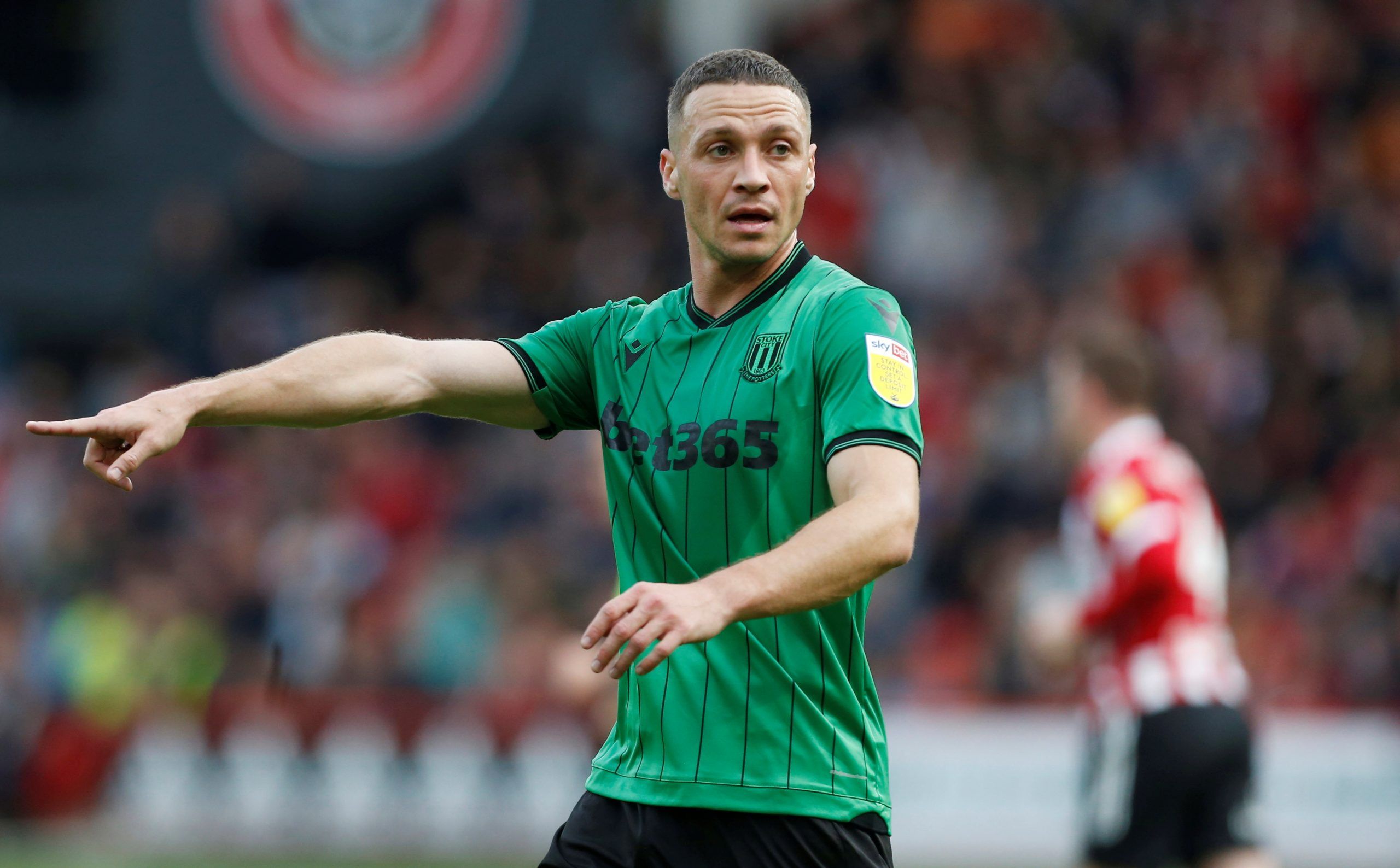 Soccer Football - Championship - Sheffield United v Stoke City - Bramall Lane, Sheffield, Britain - October 16, 2021 Stoke City's James Chester  Action Images/Craig Brough  EDITORIAL USE ONLY. No use with unauthorized audio, video, data, fixture lists, club/league logos or 
