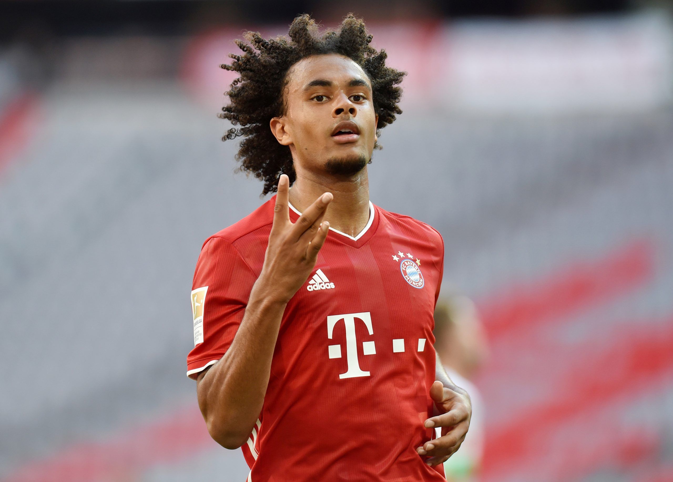 Soccer Football - Bundesliga - Bayern Munich v Borussia Moenchengladbach - Allianz Arena, Munich, Germany - June 13, 2020 Bayern Munich's Joshua Zirkzee celebrates scoring their first goal, as play resumes behind closed doors following the outbreak of the coronavirus disease (COVID-19) Christof Stache/Pool via REUTERS  DFL regulations prohibit any use of photographs as image sequences and/or quasi-video