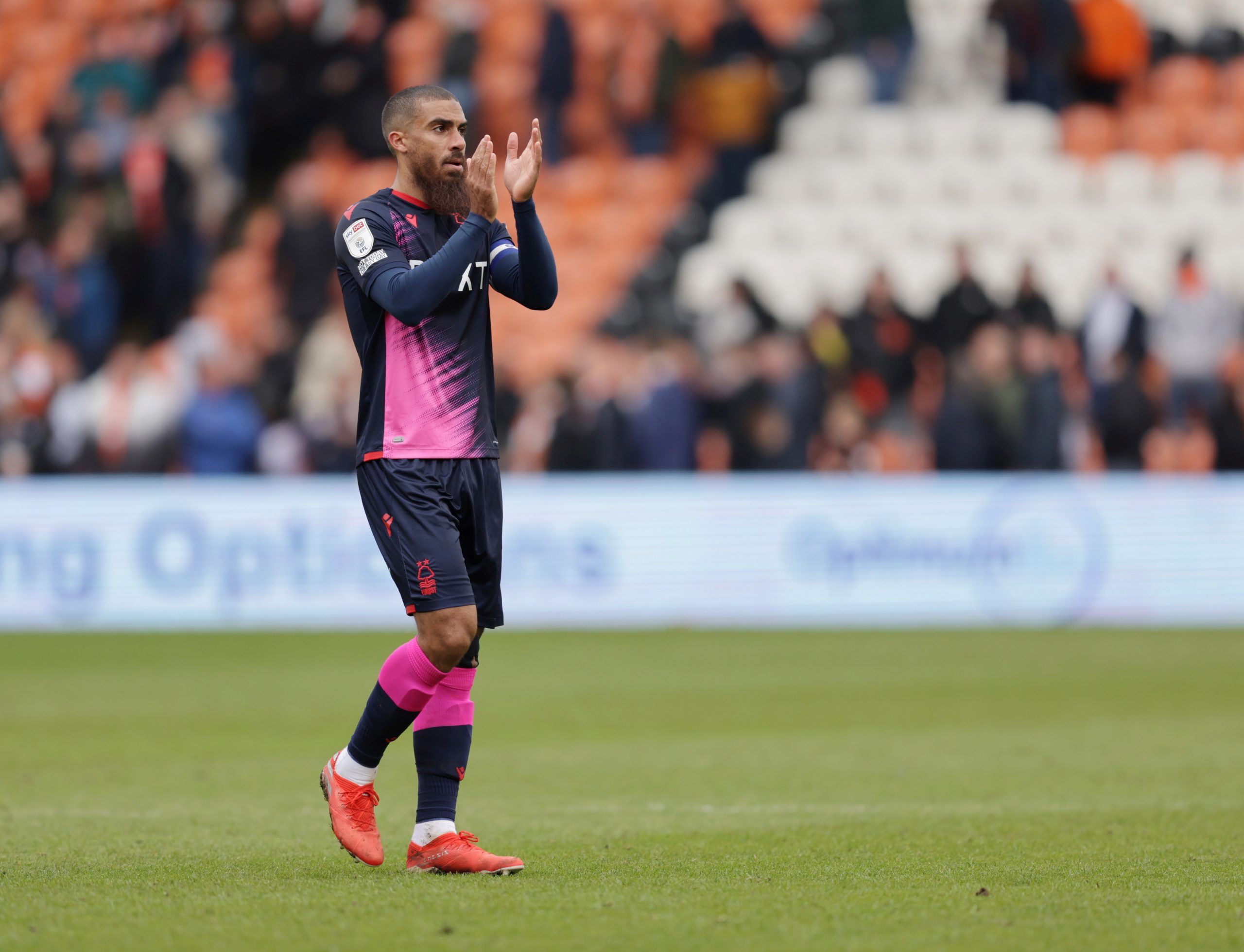 Soccer Football - Championship - Blackpool v Nottingham Forest - Bloomfield Road, Blackpool, Britain - April 2, 2022 Nottingham Forest's Lewis Grabban applauds fans after the match     Action Images/John Clifton  EDITORIAL USE ONLY. No use with unauthorized audio, video, data, fixture lists, club/league logos or 